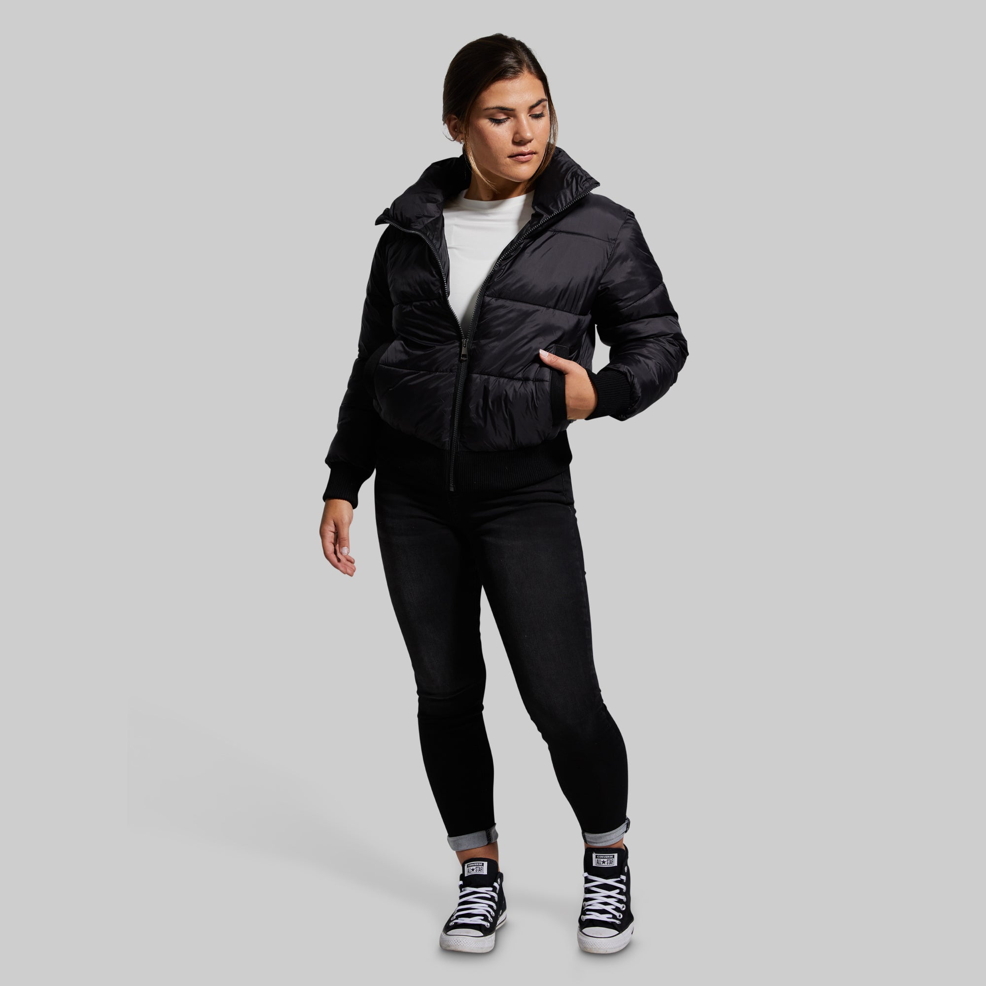 Women's Black Cropped Puffer Jacket - Lightweight Warm Winter Coat for Outdoor Activities | Perfect for Skiing, Hiking & Casual Streetwear