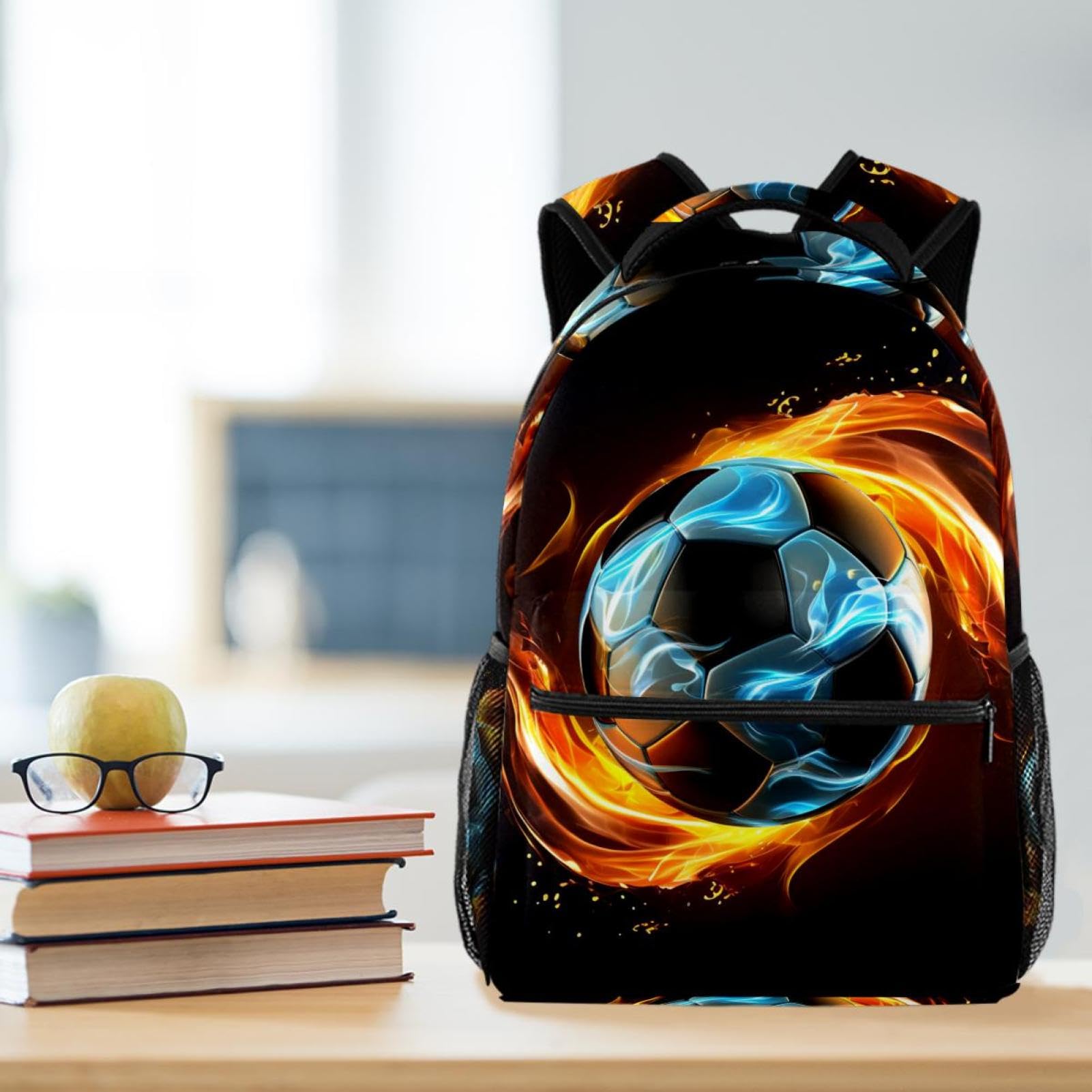 Stylish Travel Backpack for Women & Men - Durable Flaming Football Design Backpack for Hiking, Gym, School & Daily Commute