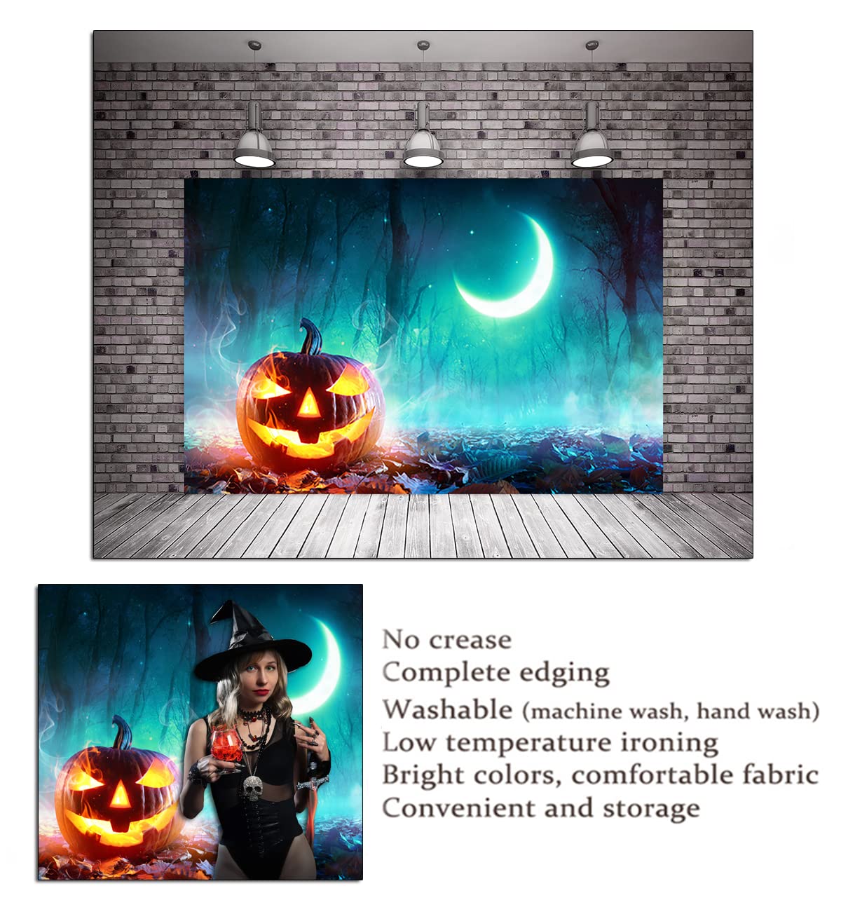 20x10ft Halloween Pumpkin Lantern Horror Backdrop - Spooky Forest Ghost Moon Photography Background for Party Decor, Scary Night Photo Shoots & Haunted House Themes