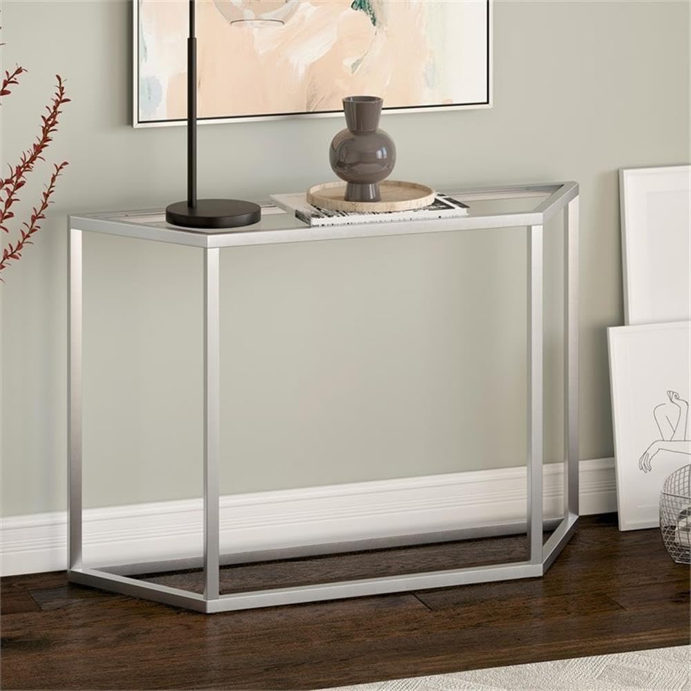 Levi 44'' Wide Silver Trapezoid Console Table - Modern Entryway, Living Room, or Hallway Decor for Stylish Home Interiors
