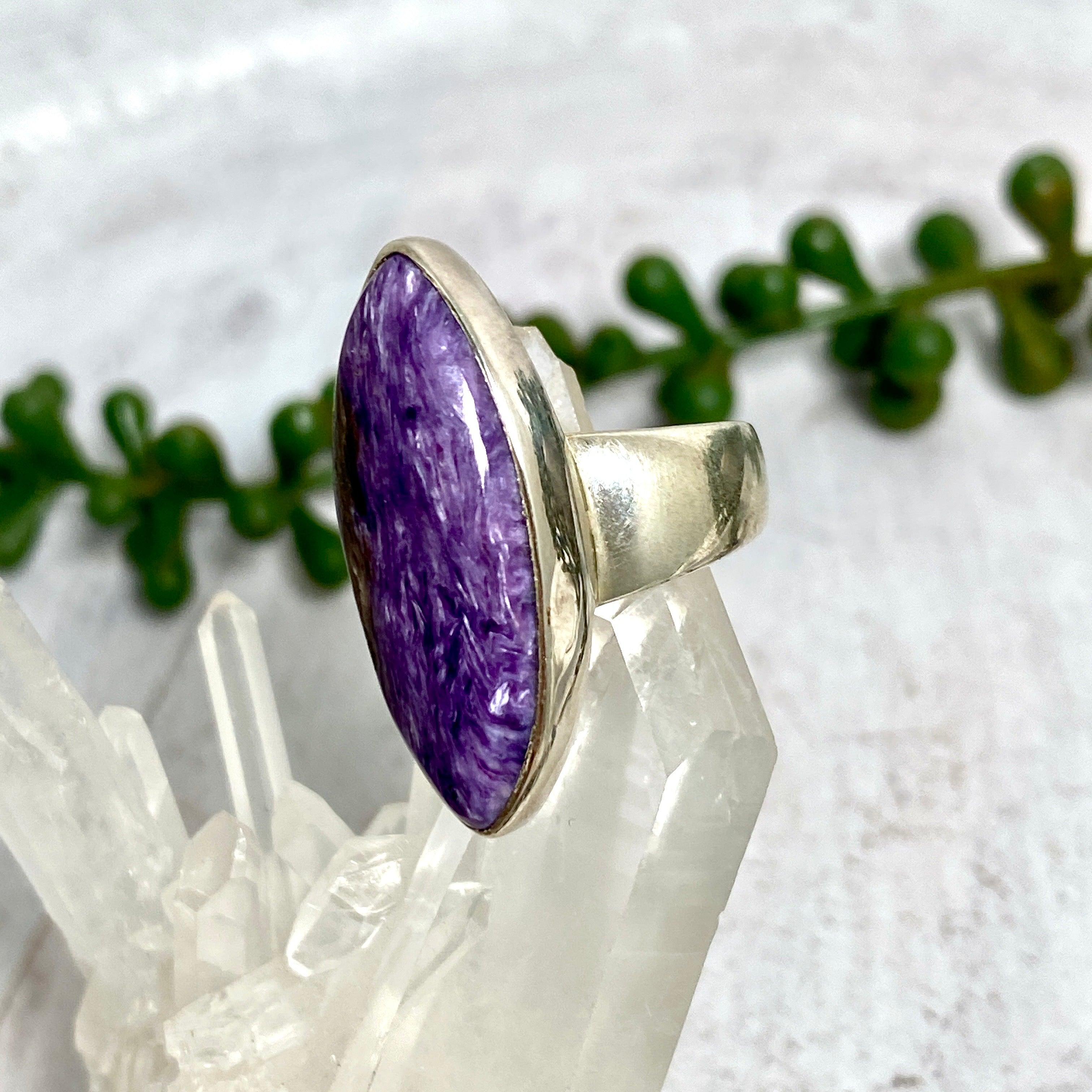 Charoite Marquise Cabochon Ring Size 7 - KRGJ1250 | Unique Purple Gemstone Jewelry for Women, Perfect for Weddings & Special Occasions