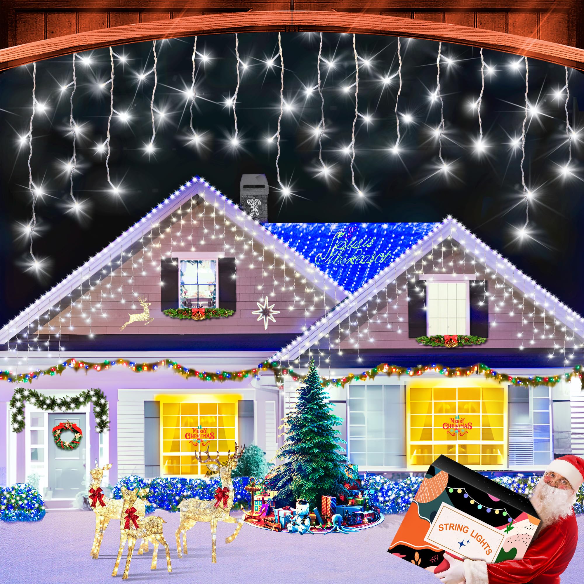 XURISEN 132ft Outdoor Christmas Lights - 1280 LED Fairy String Lights with 240 Drops, 8 Lighting Modes, Waterproof & Timer Memory Function - Perfect for Christmas Decor, Holiday Party, Wedding, Garden & Patio Lighting (Cool White)
