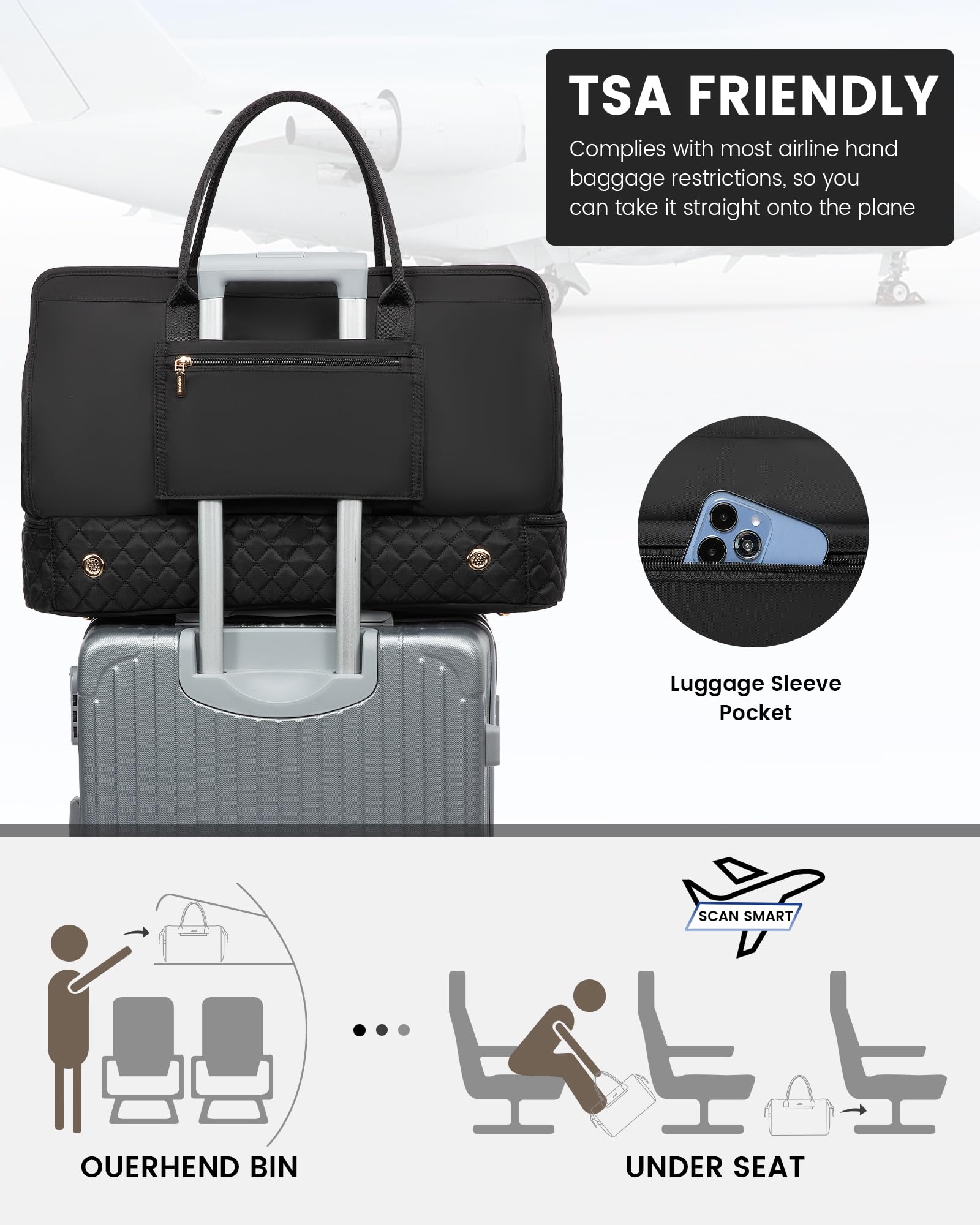 LOVEVOOK Women's Weekender Travel Duffle Bag with Shoe Compartment - Carry On Overnight Bag Set for Gym, Weekend Getaways & Business Trips