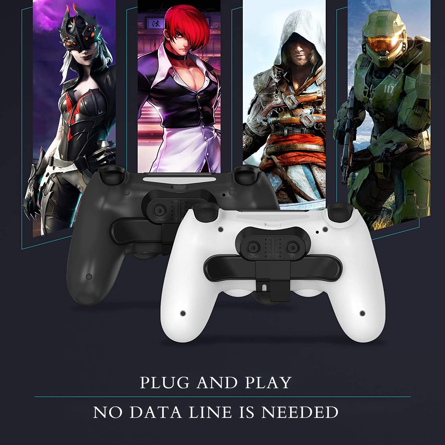 XIGIUINI PS4 Controller Paddles with Turbo & Memory Function - Back Button Attachment for PS4, Plug & Play Gaming Accessories - Perfect for FPS, Racing & Competitive Gaming