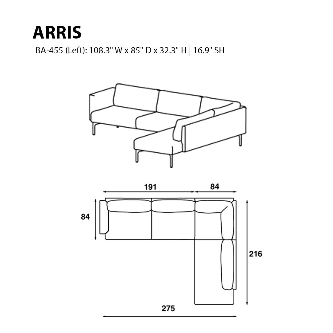 Modern L-Shaped Sectional Sofa with Wide Arms - 108.3