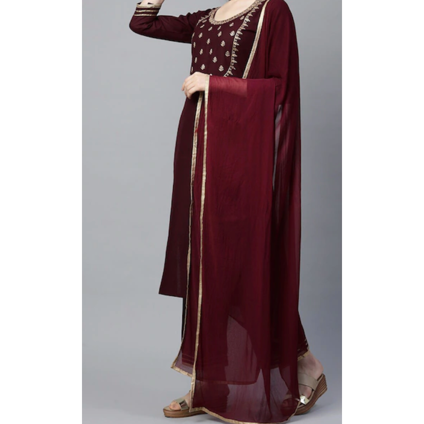 Elegant Maroon Embroidered Gotta Patti Kurta Set with Palazzos & Dupatta for Women | Festive Ethnic Wear | Perfect for Diwali, Weddings & Special Occasions