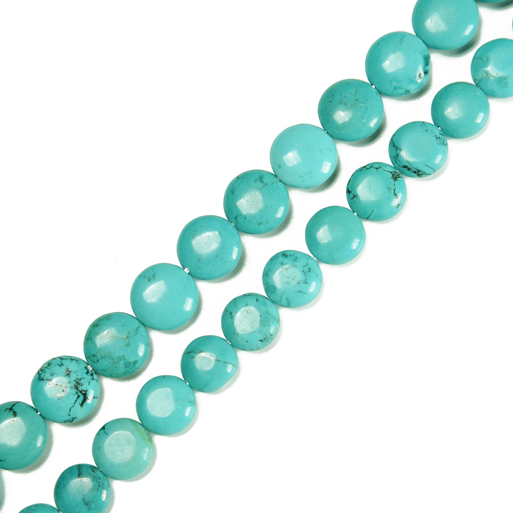 Blue Green Turquoise Smooth Round Coin Beads - 12mm, 14mm, 15.5