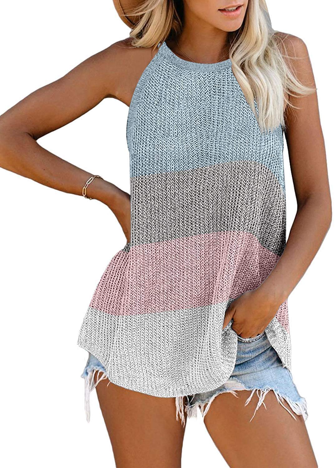 Uusollecy Women's Knit Tank Tops - Summer Strap Tanks, Casual Loose Sleeveless Blouse for Women | Perfect for Beach, Vacation & Everyday Wear
