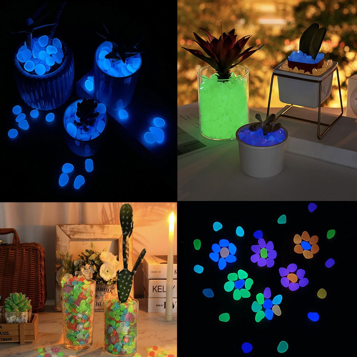1000Pcs Glow in The Dark Stones - Rainbow Pebbles for Aquarium, Fish Tank, Garden, Lawn & Walkway Decoration | DIY Plant Pots, Outdoor & Indoor Use