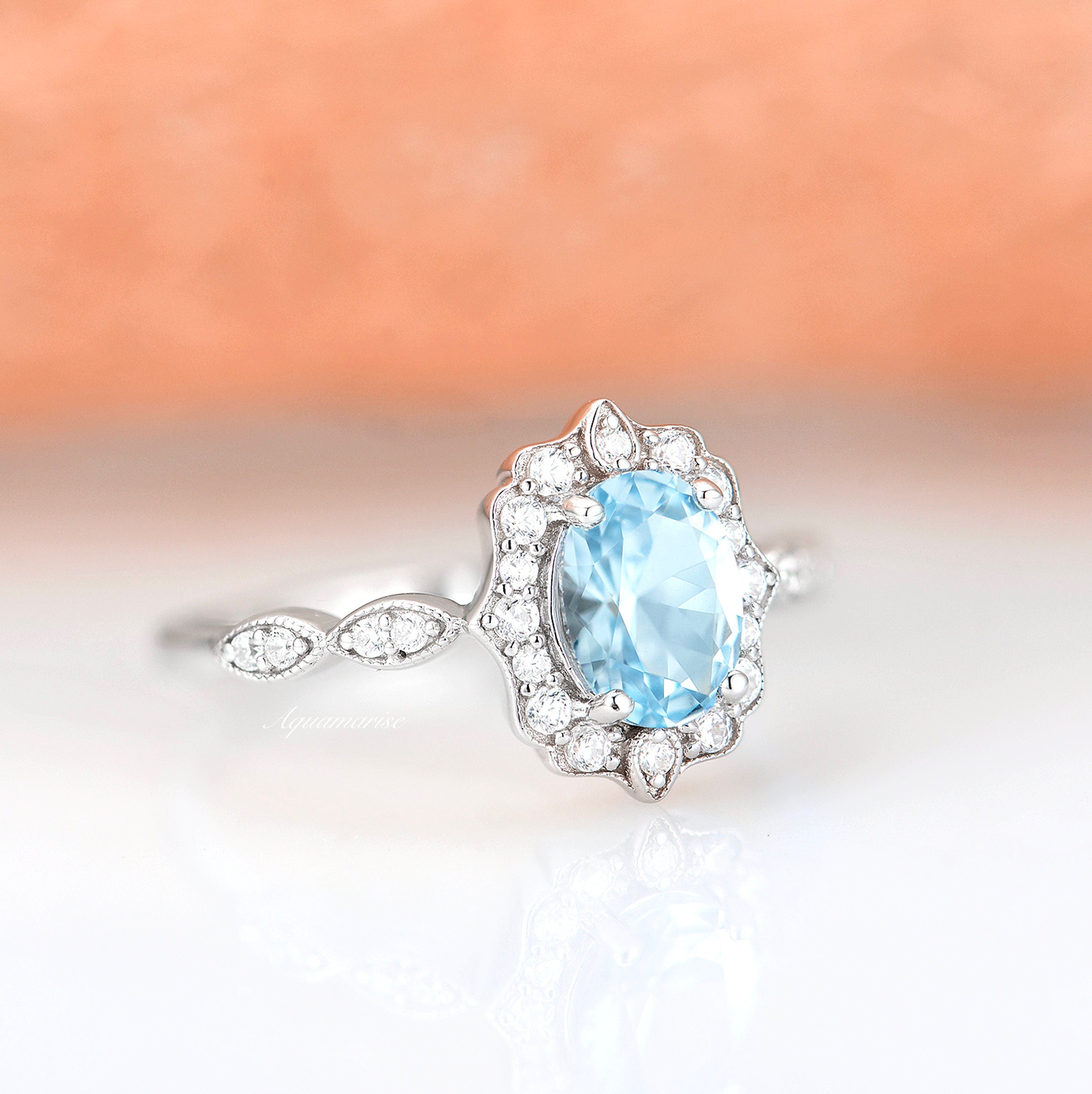 Ophelia Aquamarine Ring - Sterling Silver Jewelry for Women, Elegant Birthstone Gift for March, Perfect for Engagement, Anniversary & Special Occasions