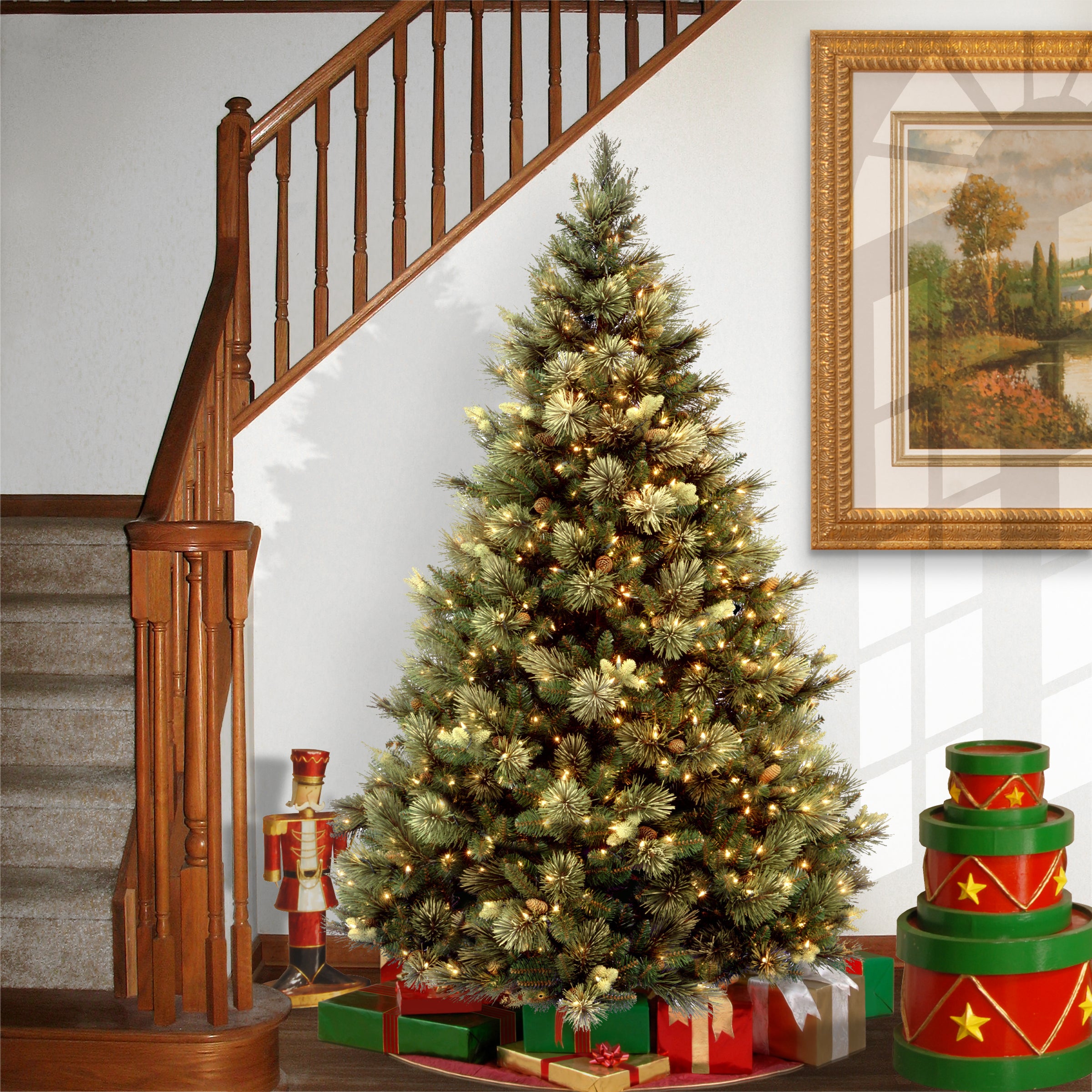 7 ft. Pre-Lit Carolina Pine Artificial Christmas Tree with 500 Clear LED Lights - Perfect for Home, Office, and Holiday Decorations