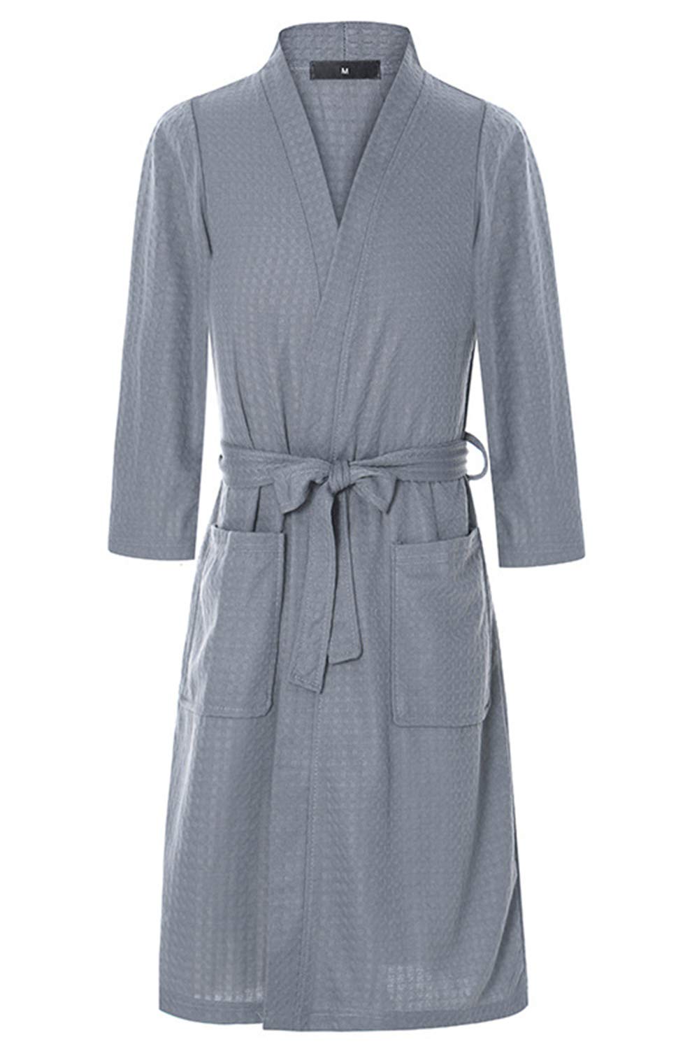 ASHER FASHION Women's Lightweight Fleece Robe - Soft Long Waffle Kimono Bathrobe for Women & Men, Unisex Spa Robe - Perfect for Lounge, Relaxation & Home Comfort