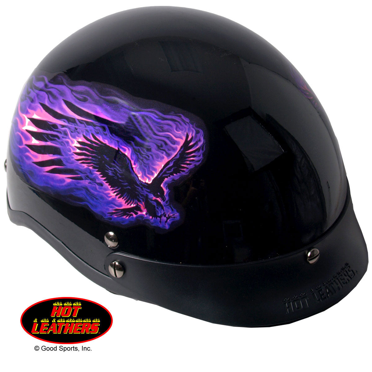 Hot Leathers D.O.T. Approved Purple Blackout Eagle Motorcycle Helmet - Gloss Black Finish for Men & Women - Perfect for Cruiser, Touring & Street Riding