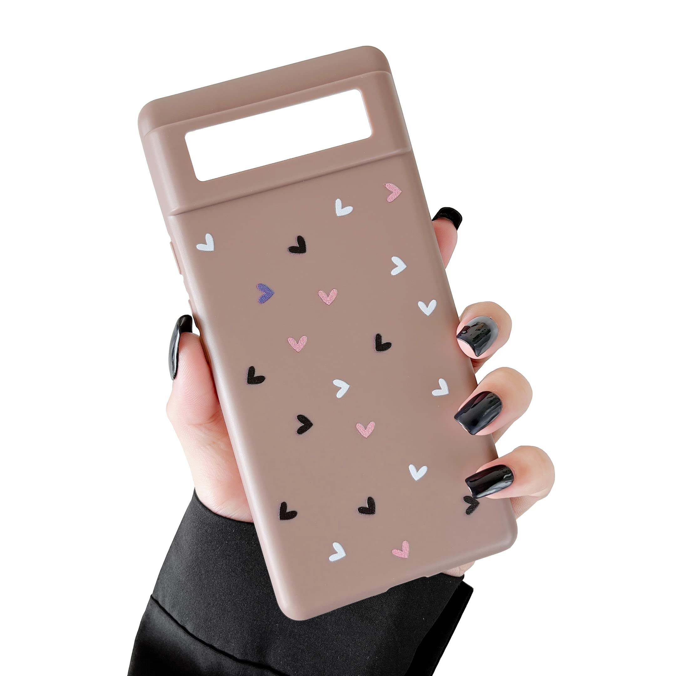 Cute Love Heart Soft Silicone Case for Google Pixel 6 Pro - Flexible Gel Rubber Phone Cover with Colorful Heart Pattern for Women & Girls (Brown) - Perfect for Daily Use, Valentine's Gifts & Fashion Accessories