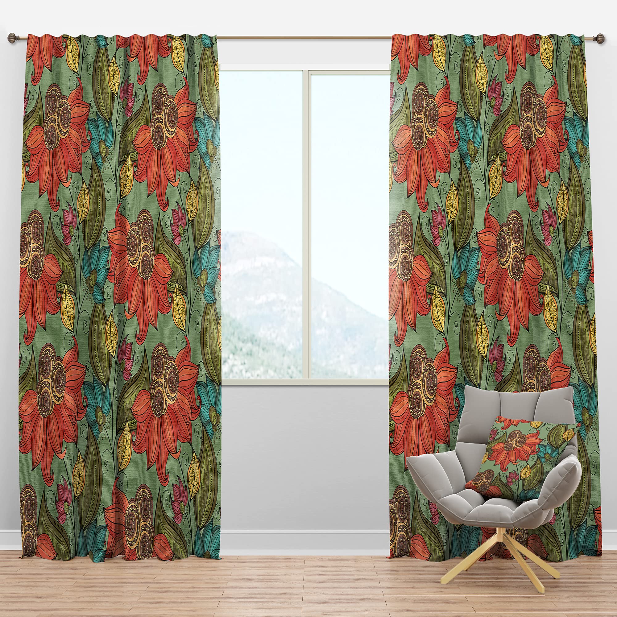 DesignQ Blackout Curtains - Colorful Floral Pattern Thermal Insulated Drapes for Bedroom & Living Room (52x95, Single Panel) - Perfect for Light Blocking, Privacy & Energy Saving