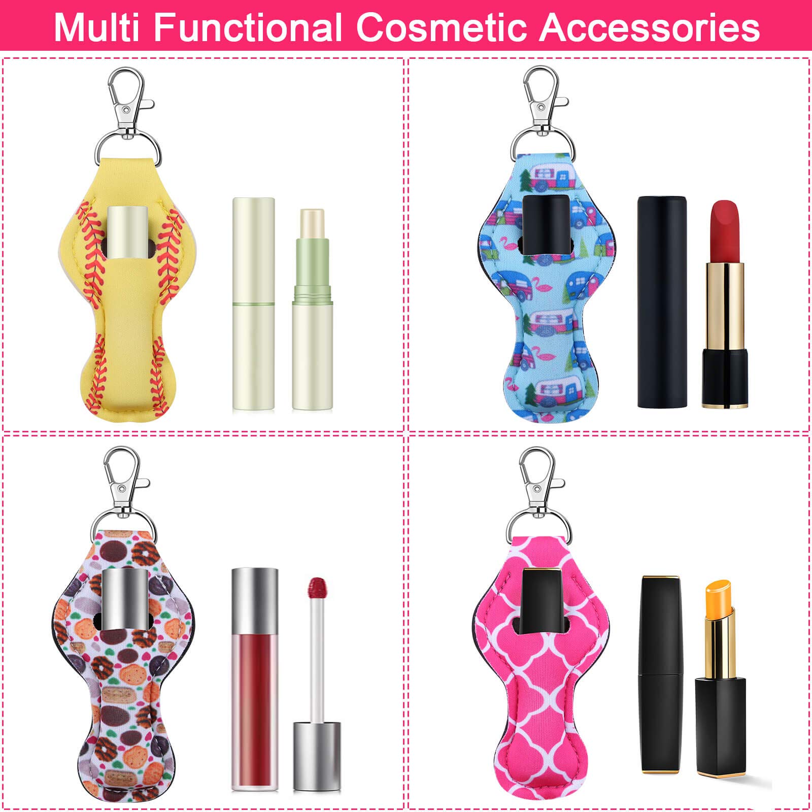 Caffox 30Pcs Chapstick Holder Keychain with Clip - Bulk Lip Balm, Lipstick & Lipgloss Holder for Lanyards & Keychains - Perfect for Gym, Travel, and Everyday Use