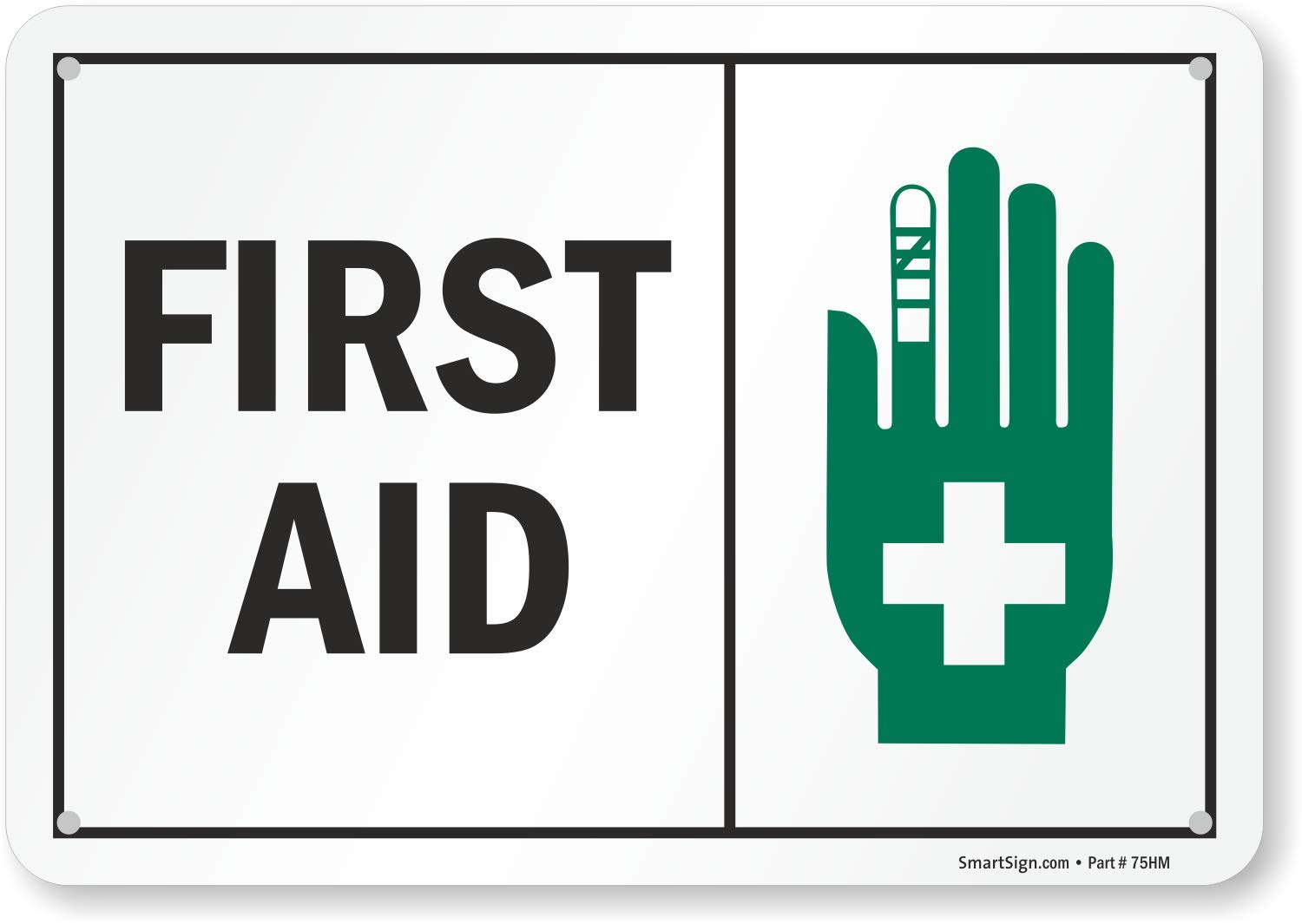 SmartSign First Aid Sign | 7x10 Inch Aluminum Safety Sign for Workplace, Office & Emergency Stations – OSHA Compliant