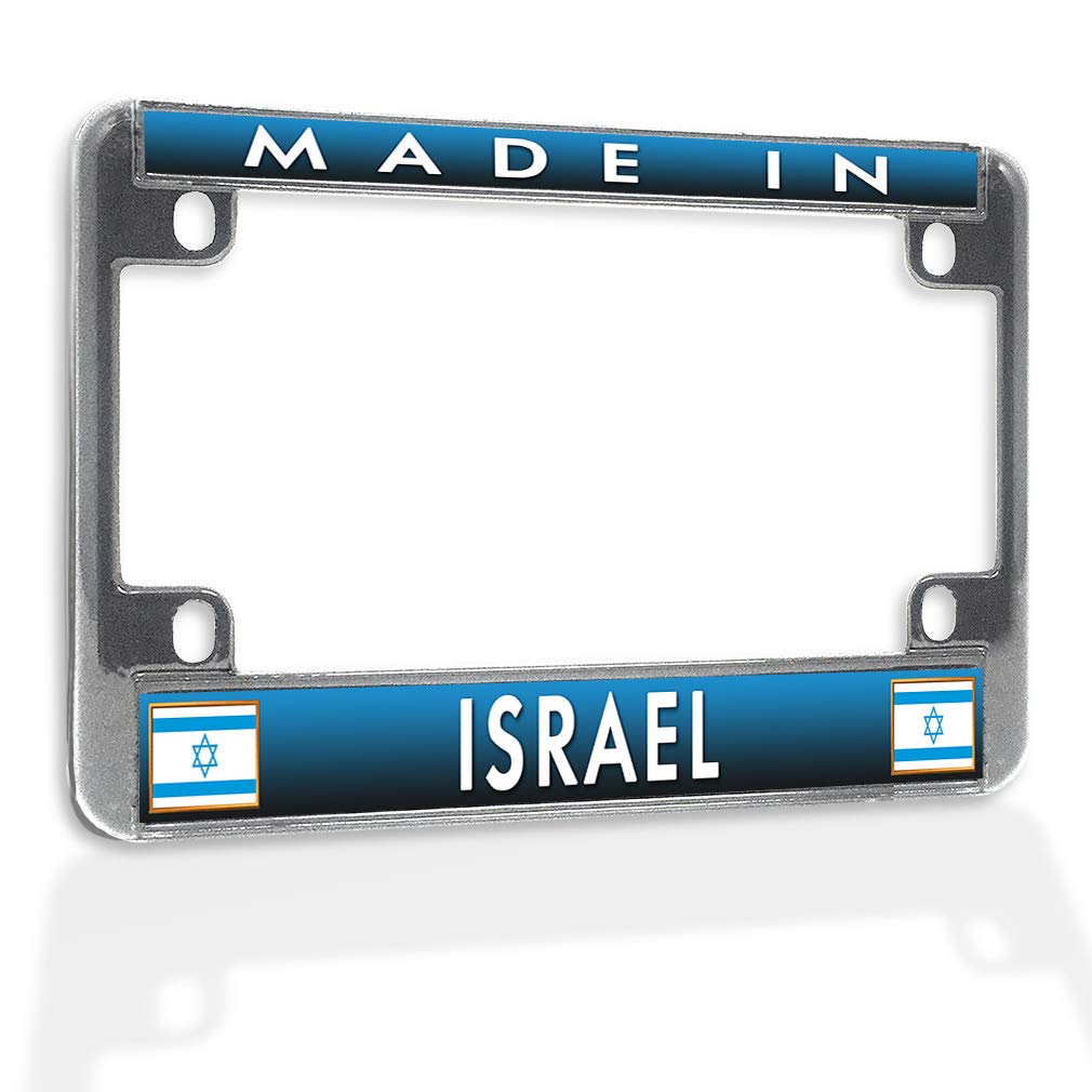 Sturdy Metal Insert Bike License Plate Frame - Weatherproof Motorcycle Accessory with Chrome Finish & 4-Hole Design - Made in Israel - Perfect for Harley, Cruiser & Dirt Bike Customization