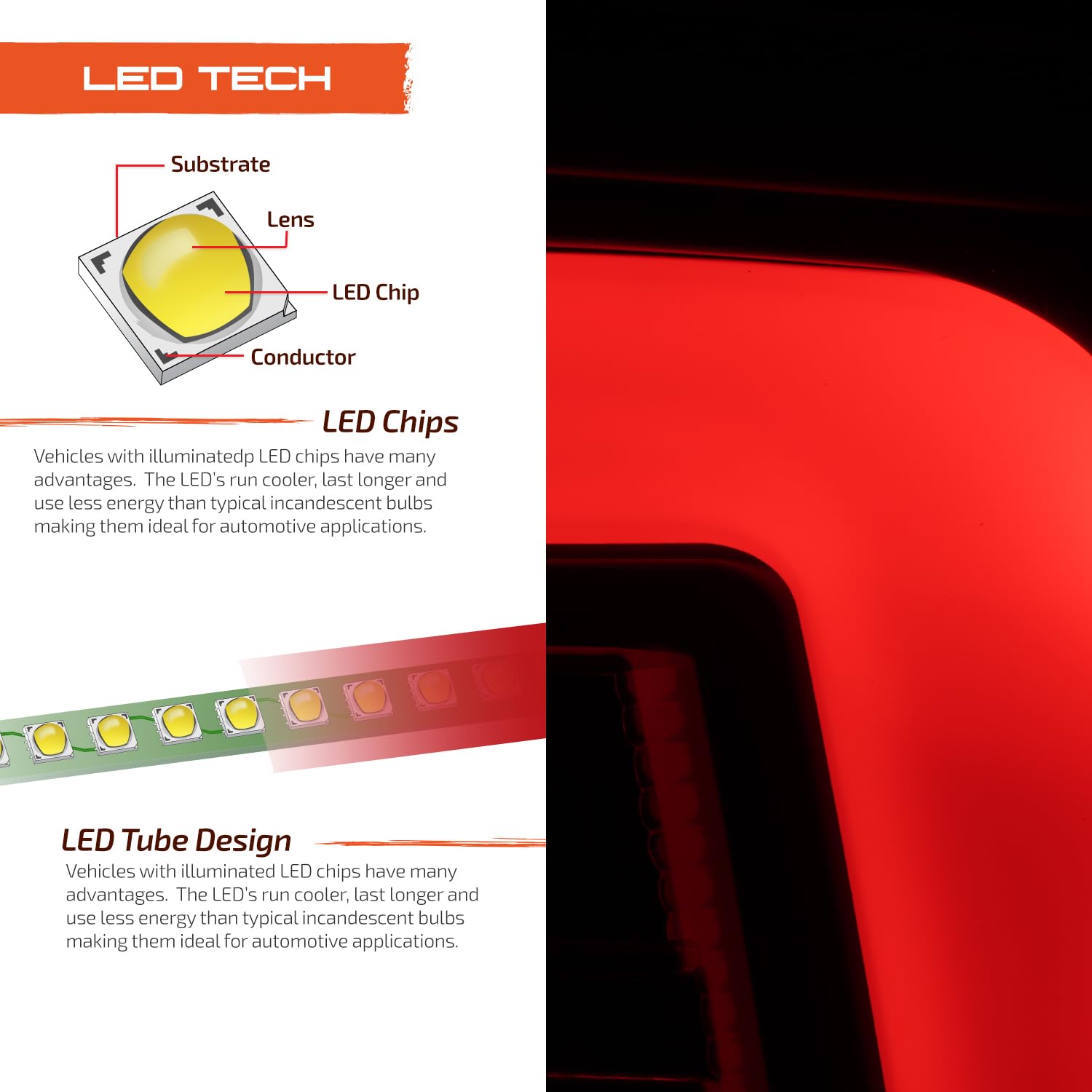AKKON C-Shape LED Light Bar Compatible with 2013-2018 Dodge Ram 1500/2500/3500 (DS/DJ/D2) - Red & Clear Tail Lights & Rear Brake Lamps Pair (Left+Right) - Upgrade for Enhanced Visibility & Style