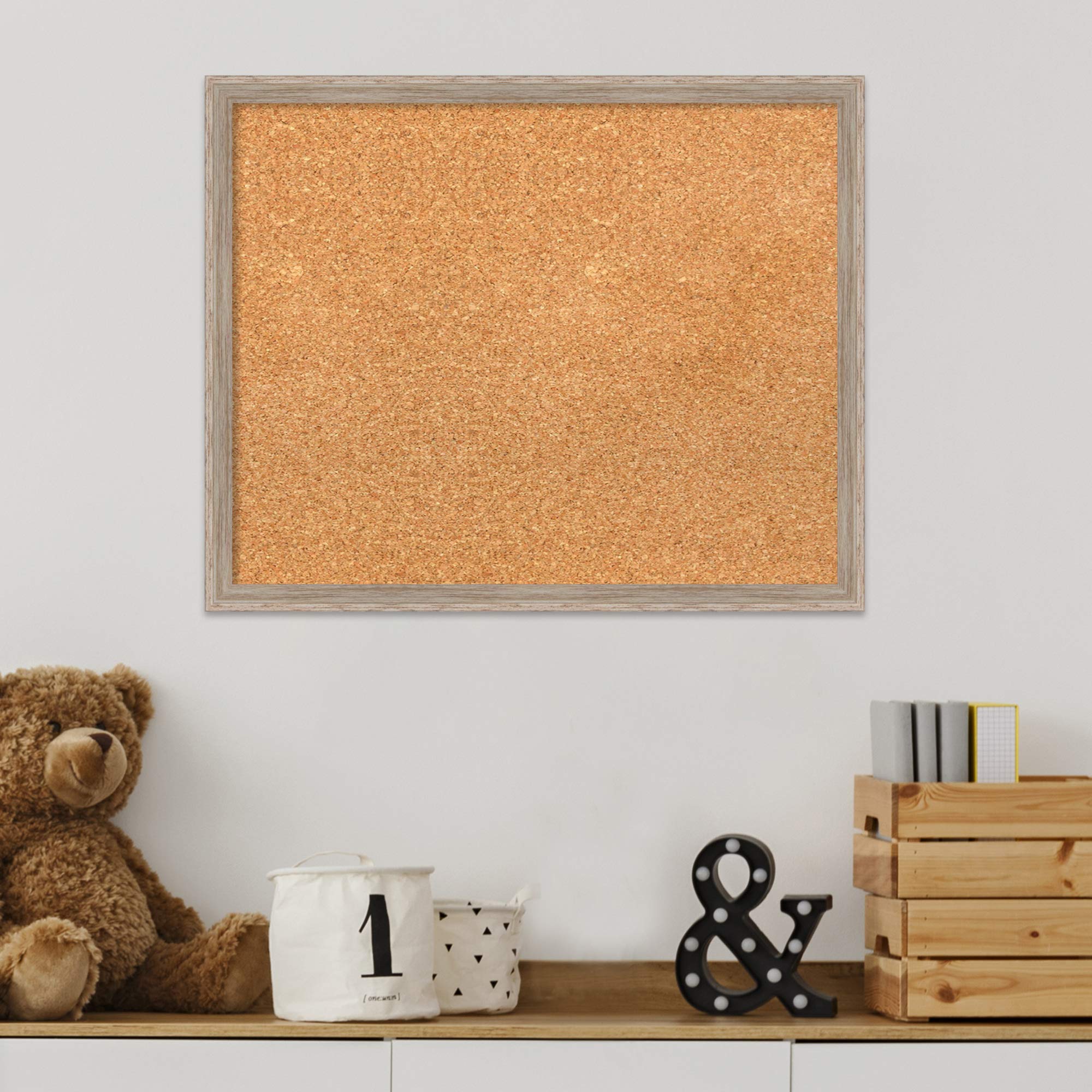 Amanti Art 17x21 Inch Natural Cork Board with White Frame - Rustic Office & Home Decor for Vision Board, Memo Board, Pinboard - Perfect for Wall Organization, Memo Display & Home Decor