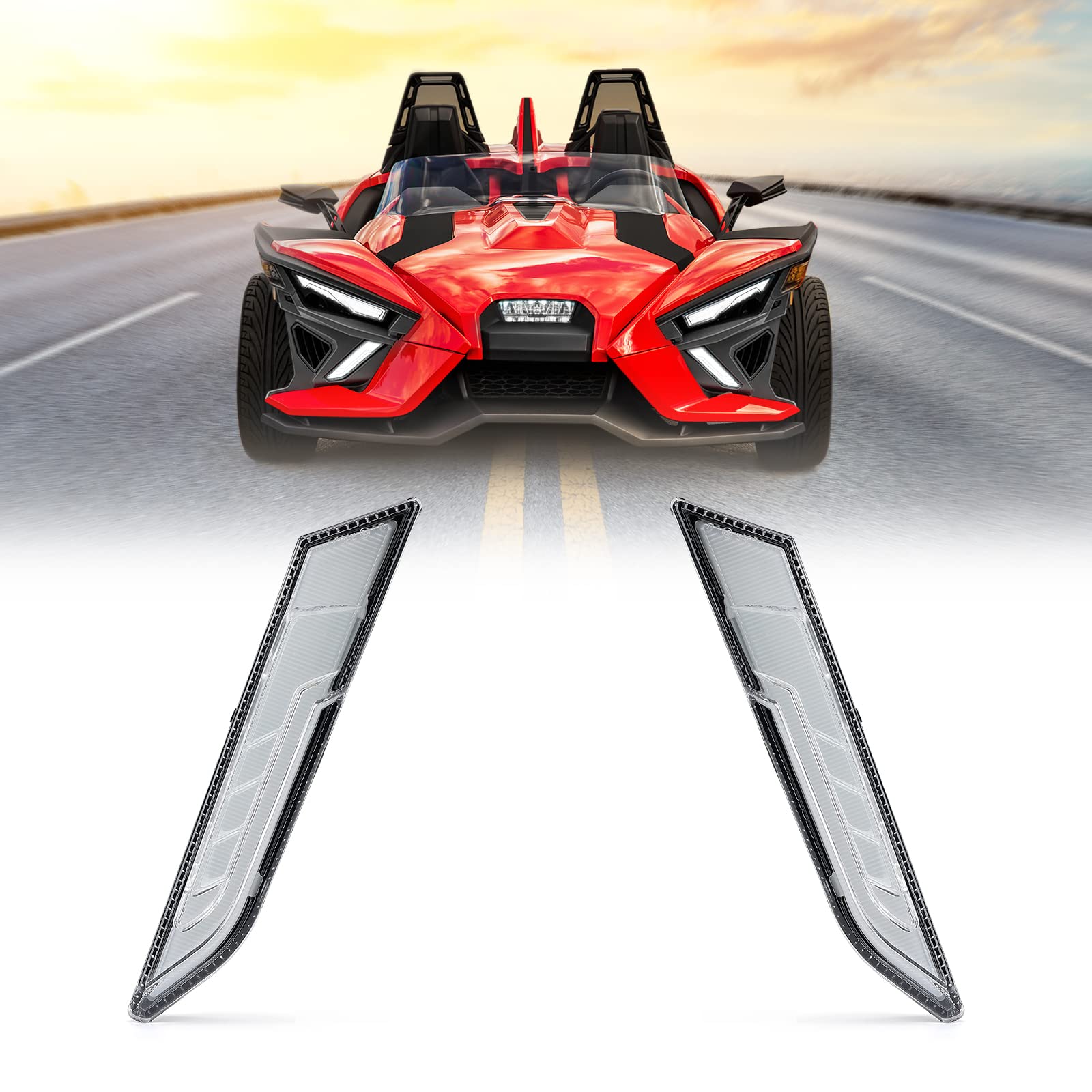 KEMIMOTO Lower Accent Light Kit for Polaris Slingshot S/SL/SLR/GT (Part #2884606) - Waterproof LED Daytime Running Lights & Turn Signals - 2PC Motorcycle Accessories for Enhanced Visibility & Style - Perfect for Night Riding & Custom Builds