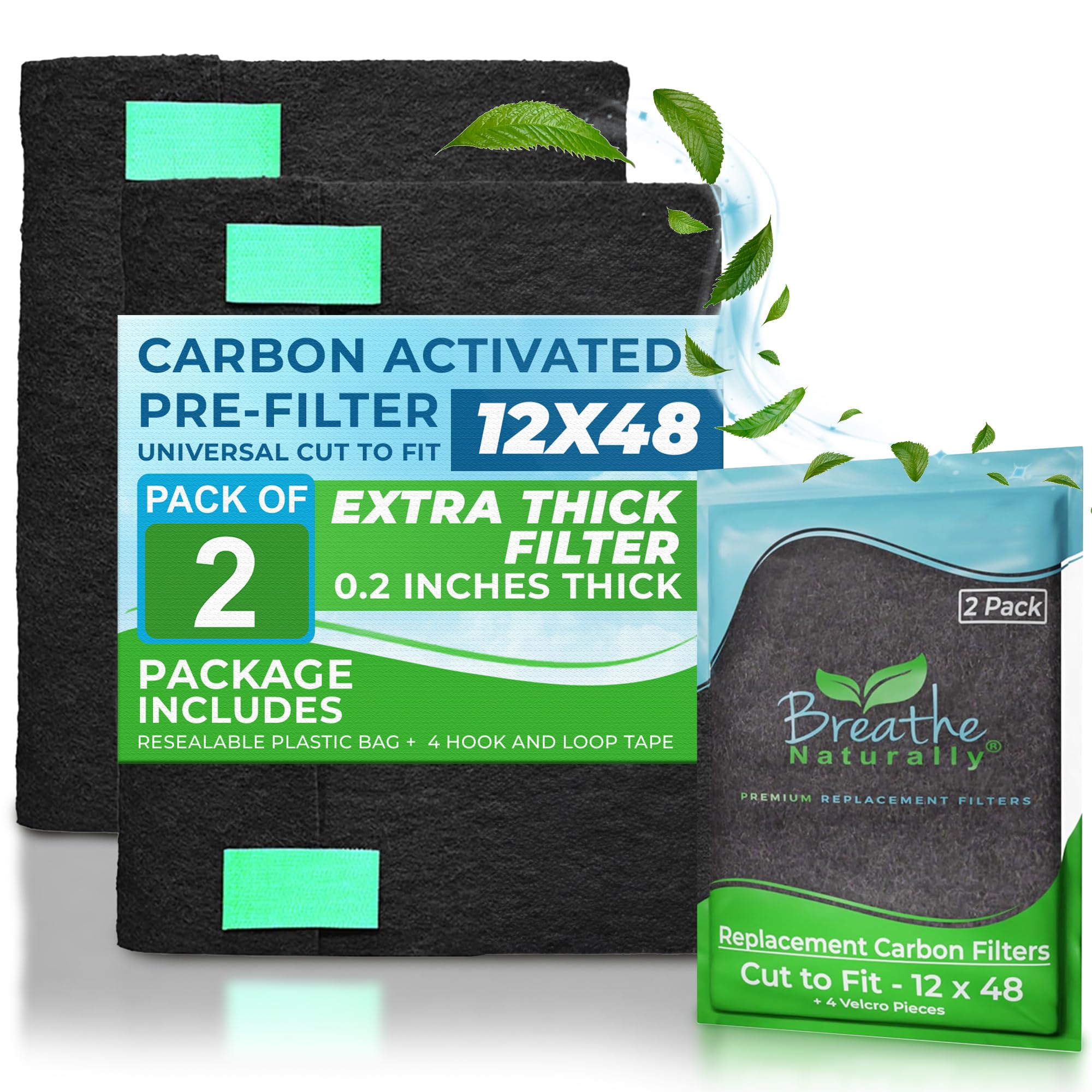 Universal Cut-to-Fit Activated Carbon Air Filter - 12x48 Replacement Charcoal Filters for Air Purifiers, HVAC Vents & Odor Control | Pack of 2 | Made in USA | Ideal for Home, Office & Kitchen Air Purification