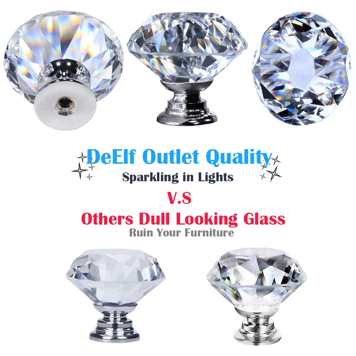 26 pcs Clear Crystal Glass Cabinet Knobs - 30mm Diamond Drawer Pulls for Kitchen, Bathroom, Dresser & Cupboard - Premium Hardware by DeElf (Perfect for Home Renovation & Furniture Upgrade)