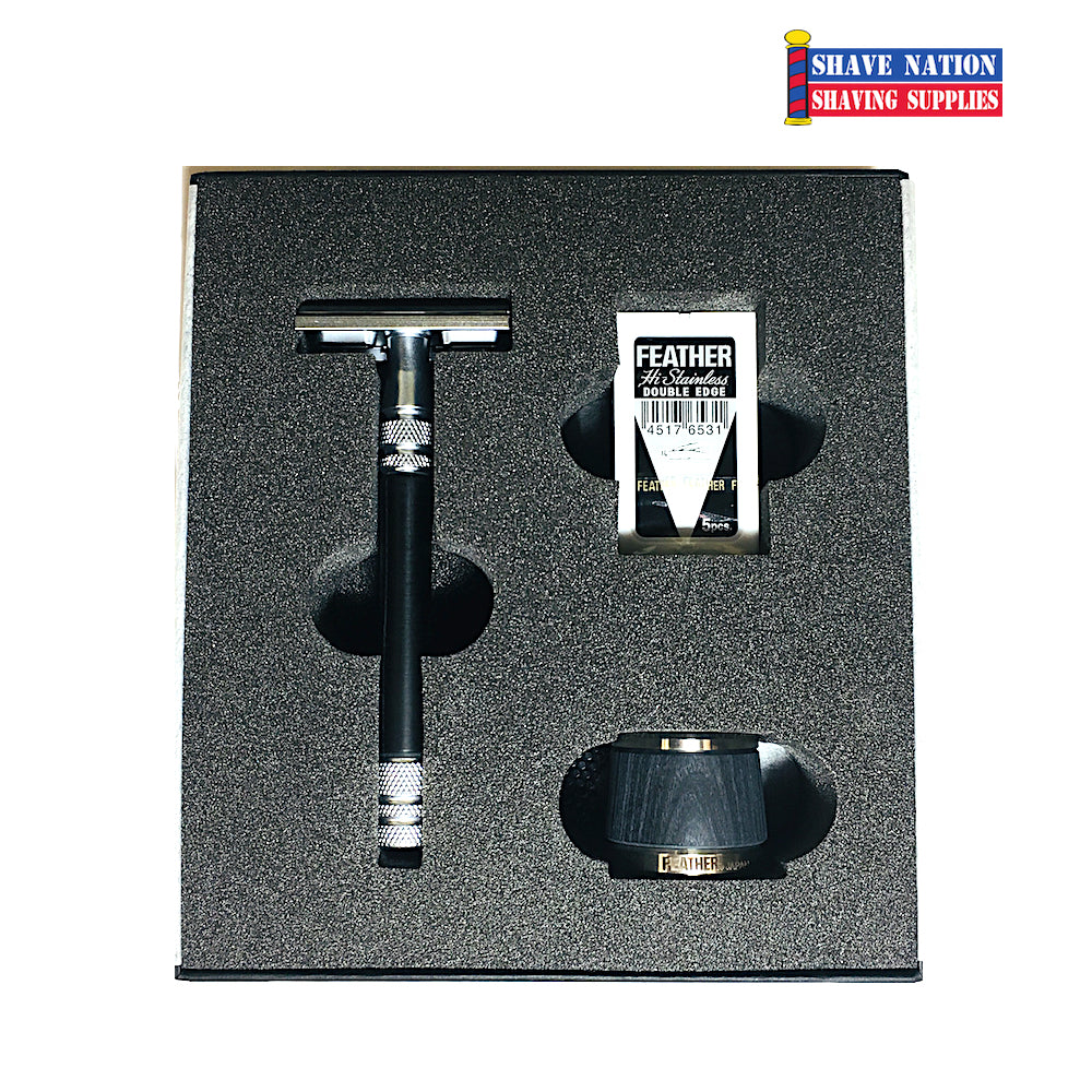 Premium Stainless Steel Safety Razor with Wood Handle - Feather Closed Comb Design for Smooth Shaving - Ideal Gift Set for Men, Travel & Wet Shaving Enthusiasts