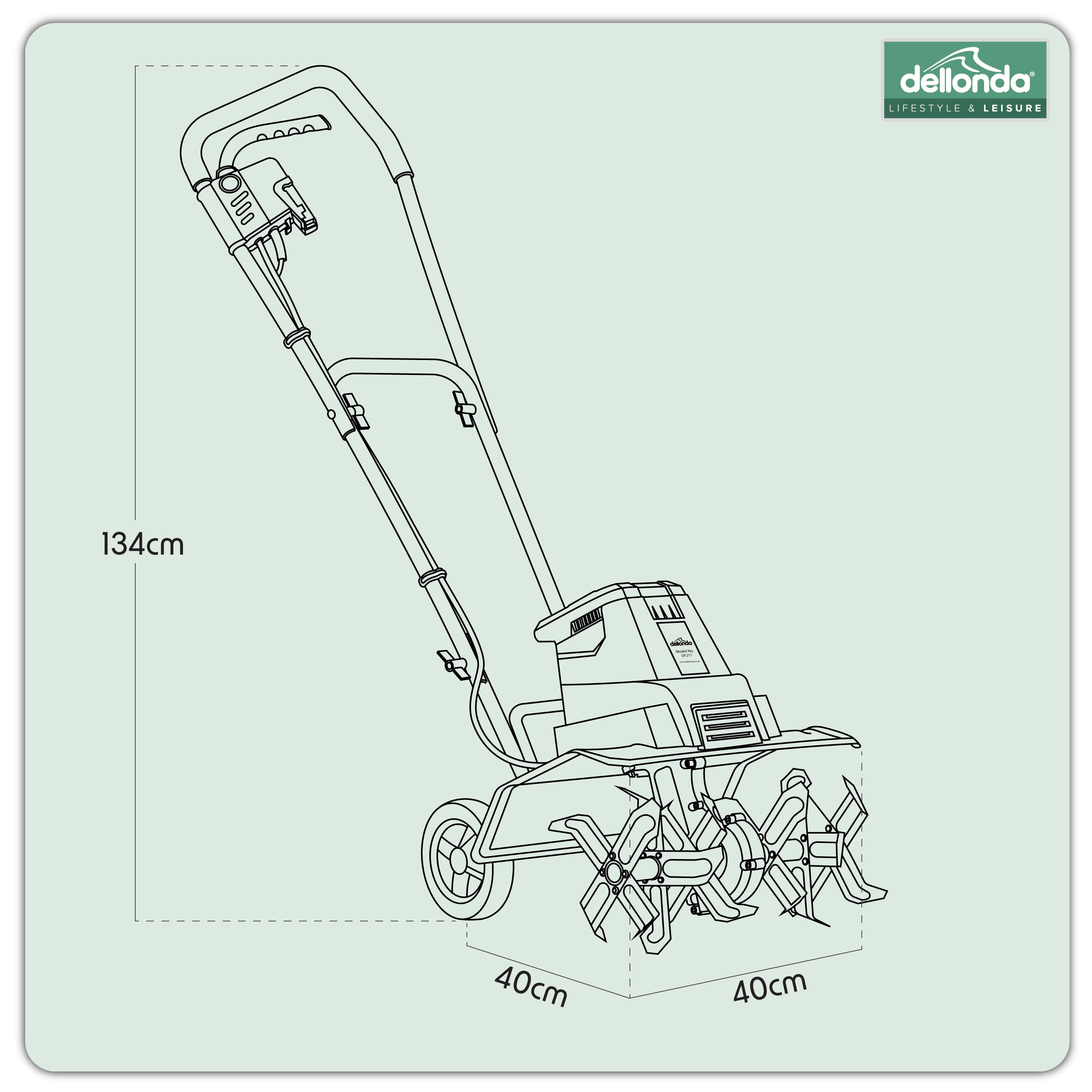 1500W Electric Tiller Cultivator - 40cm Working Width, 6 Steel Blades, 10m Power Cord - DG217 for Garden Soil Cultivation, Weed Removal & Landscaping