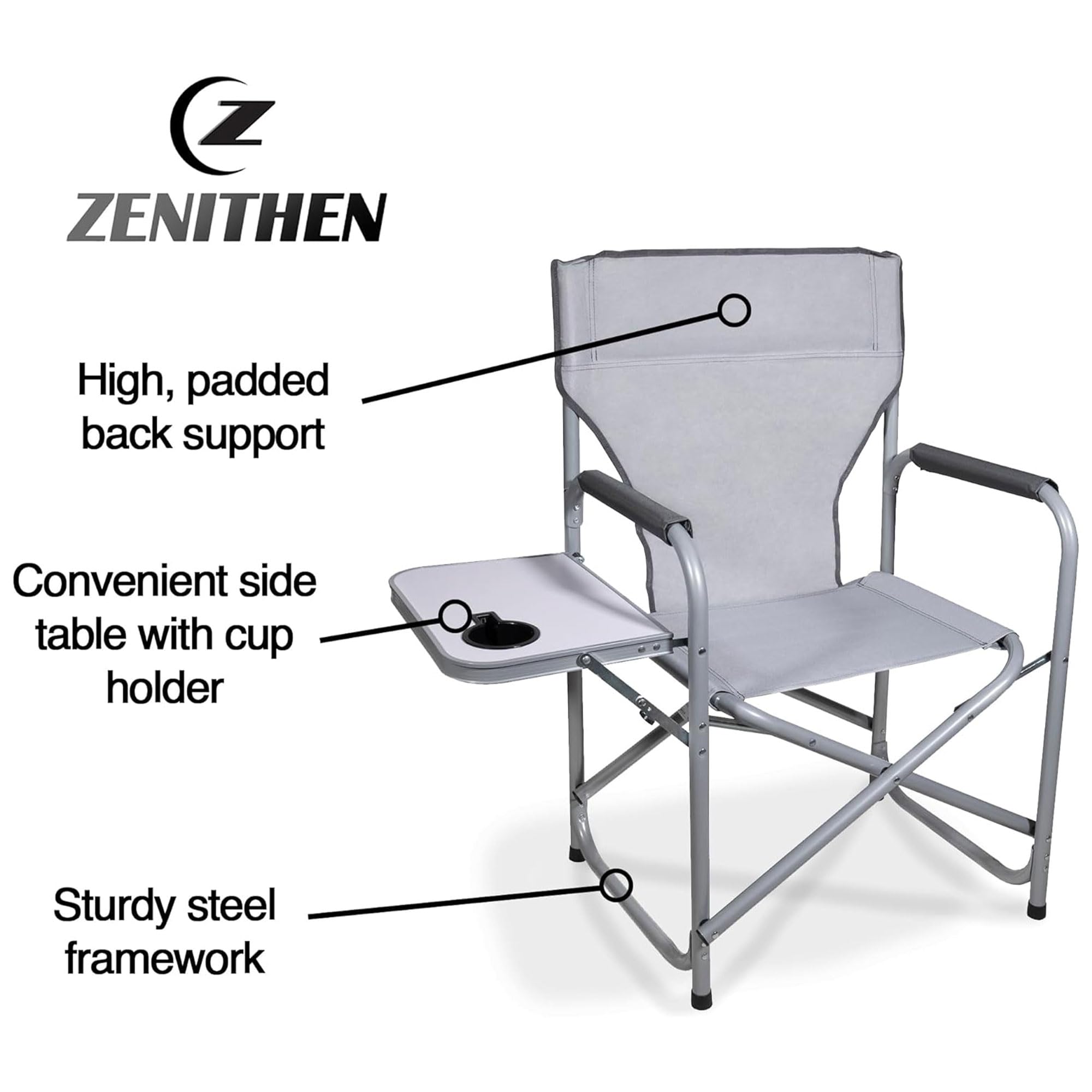 Portable Polyester Director Chair with Side Table - 6 Pack Gray Outdoor Patio Furniture Set for Backyard, Beach, Camping & Picnic Seating