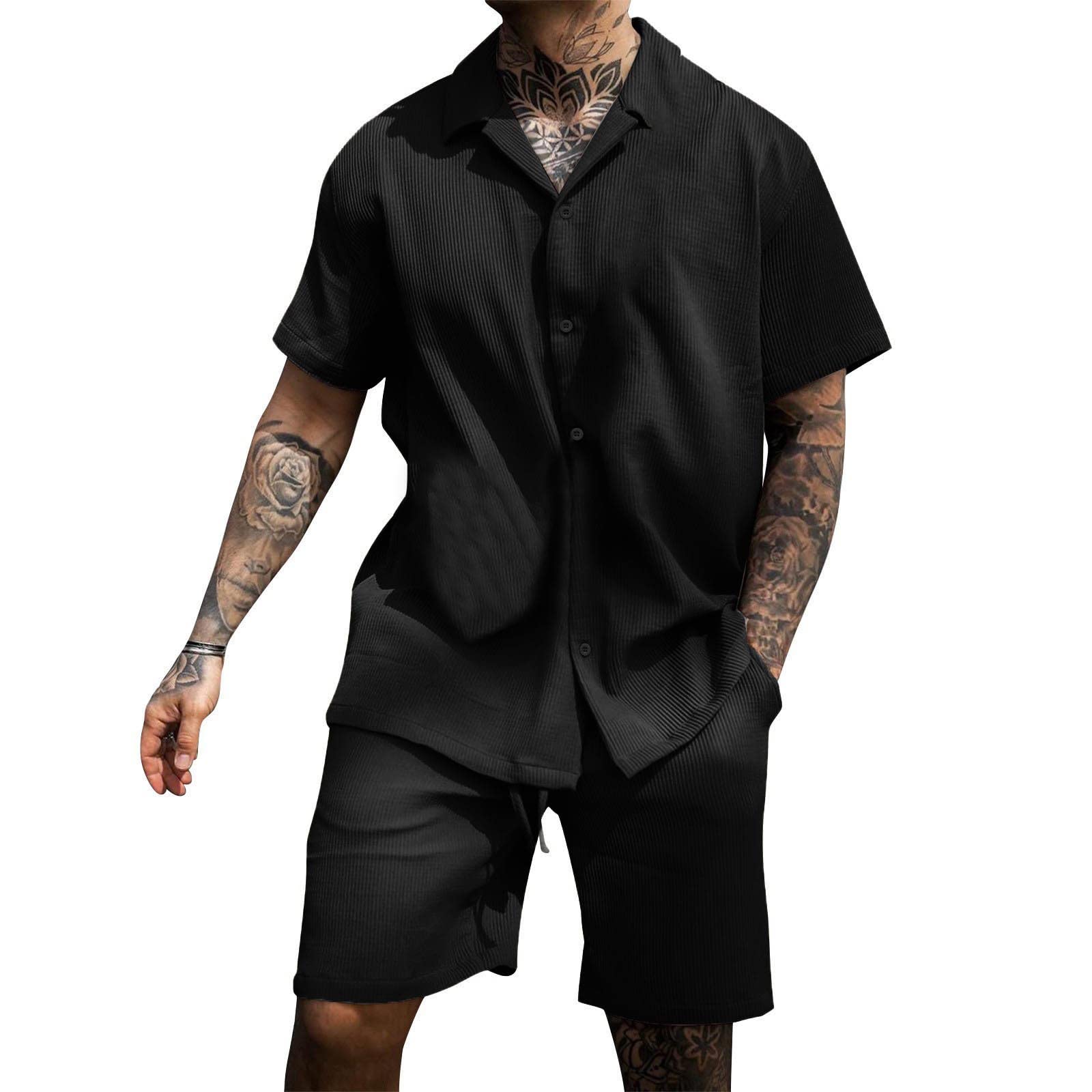 Classic Anti-Wrinkle Men's Suit Set - Breathable Two-Piece Formal Suit with Rolled Sleeve Shirt & Pants | Perfect for Prom, Weddings & Business Events | Includes Bow Tie