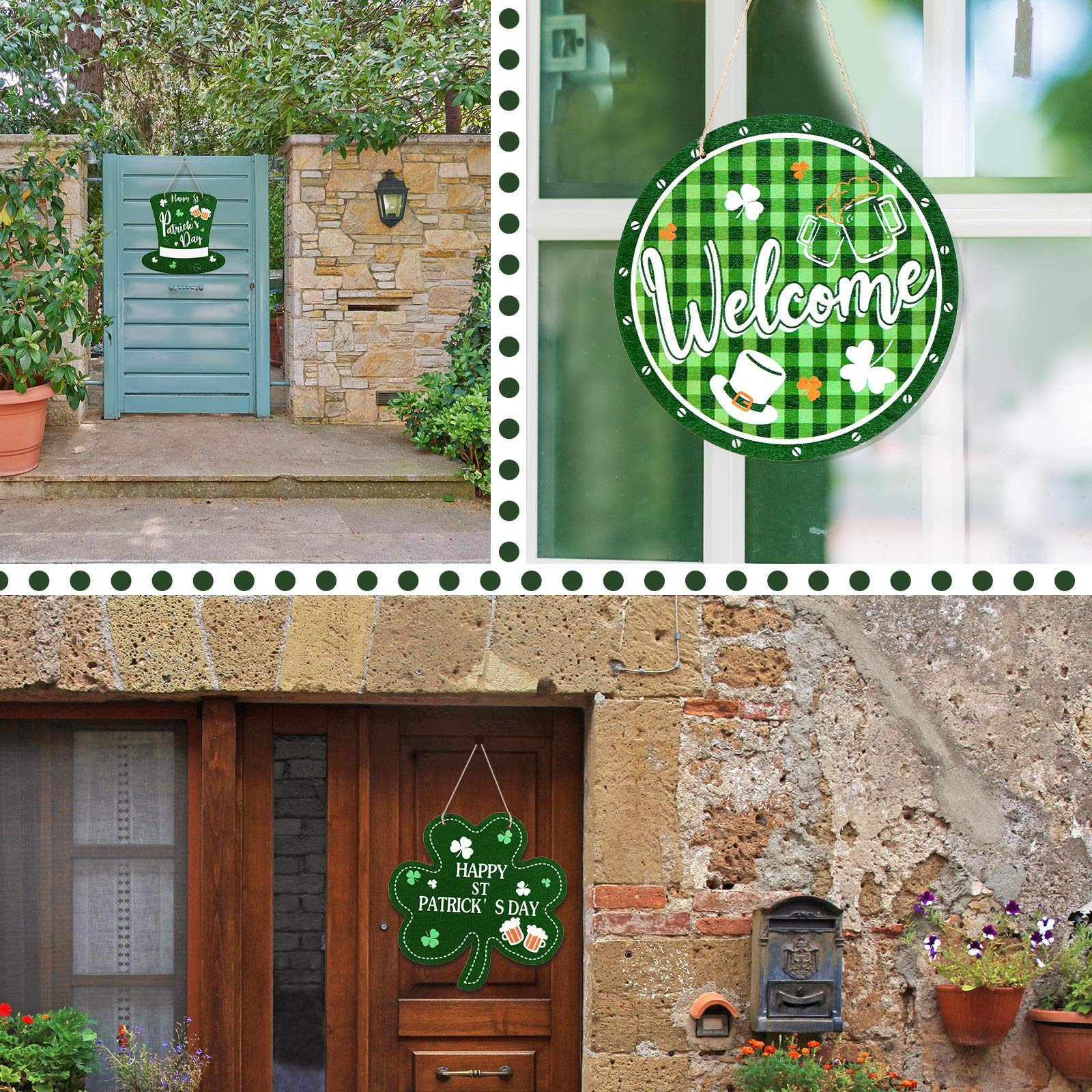 Jetec 3-Piece St. Patrick's Day Wooden Shamrock Wreath Set - Irish Front Door Hanging Decor, Green Welcome Sign for Home Wall & Door - Perfect for Irish-Themed Parties, Pub Decorations & Spring Festival Celebrations