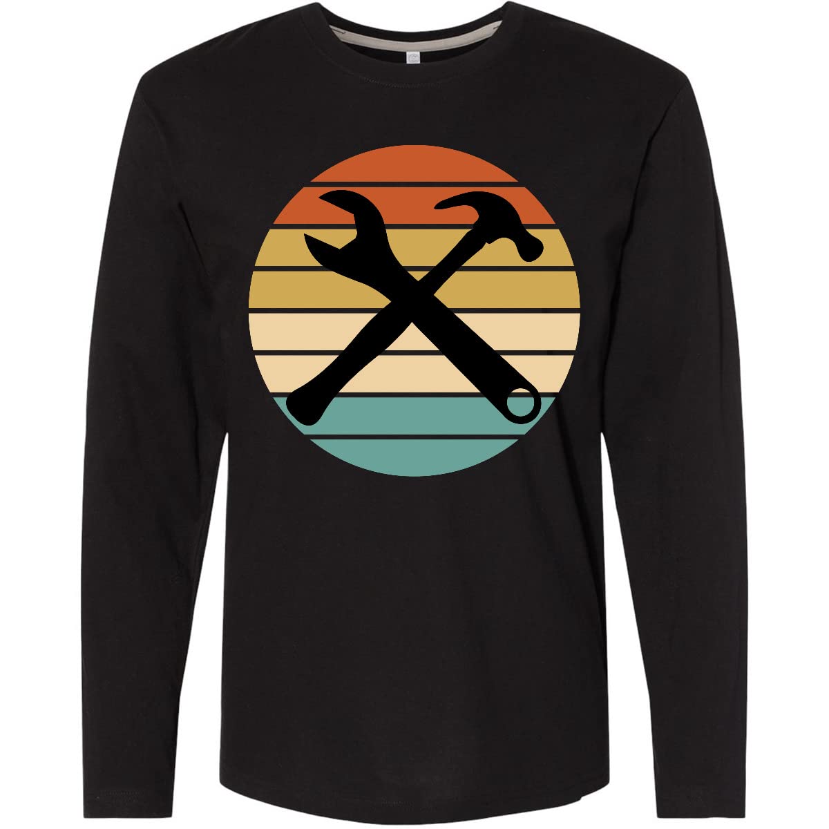Inktastic Construction Tools Retro Sunset Graphic Long Sleeve T-Shirt for Men - Vintage Workwear Style for Builders, Contractors & DIY Enthusiasts - Perfect for Job Sites, Construction Work & Casual Wear