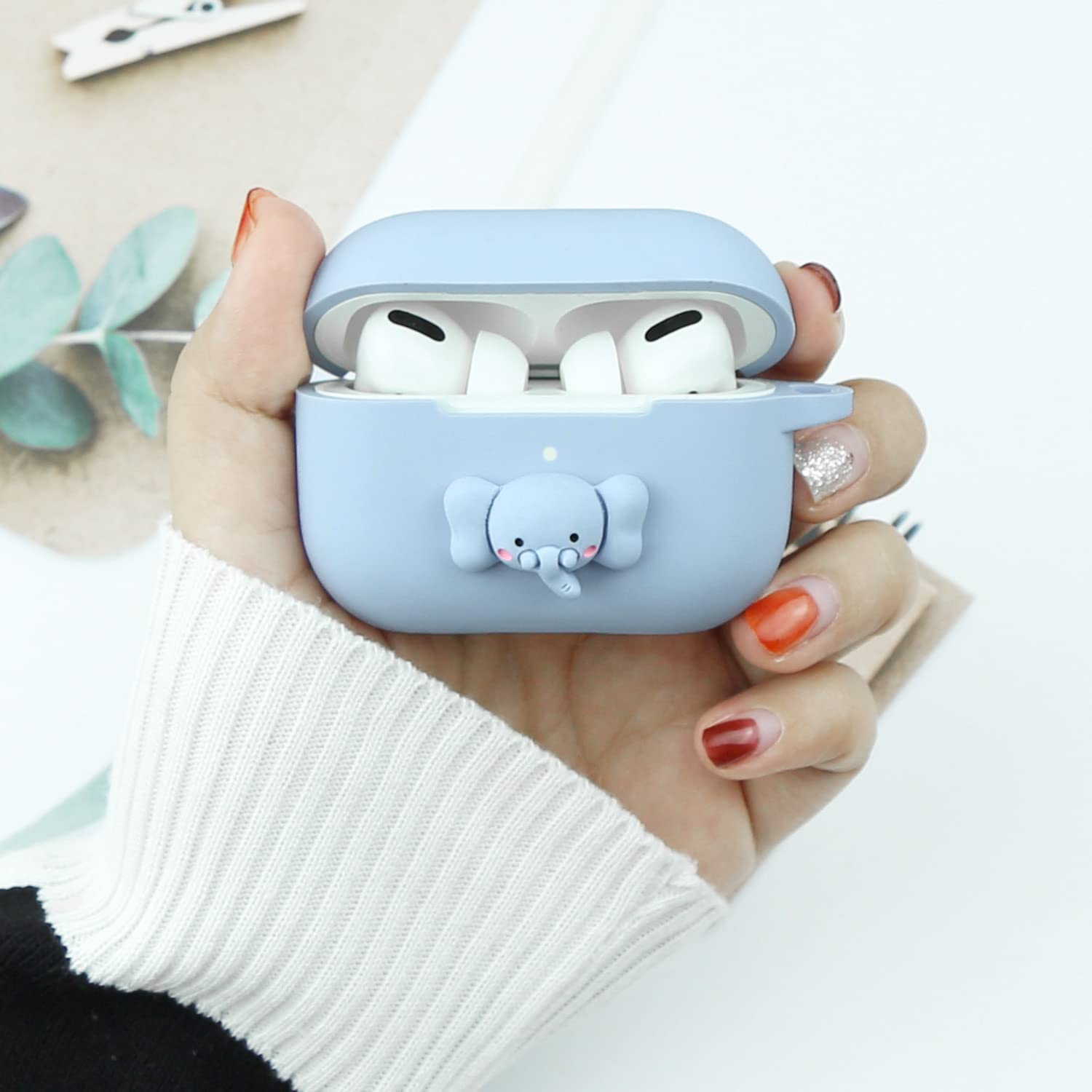 Cute Kawaii Elephant AirPods Pro Case with Keychain for Women - Gym & Travel Accessory