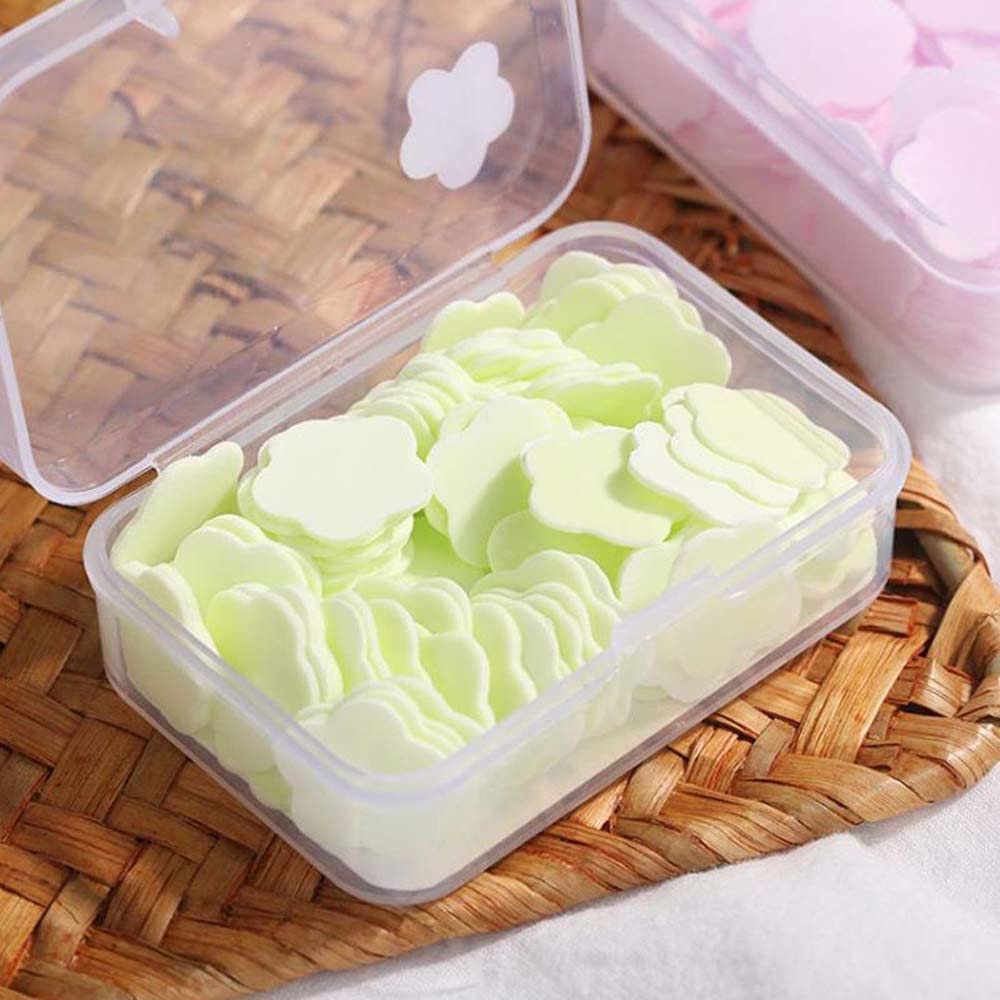 100 Sheets Disposable Paper Soap with Travel Box - Portable Hand Wash Soap Leaves for Travel, Camping, Hiking & Outdoor Activities | Gentle Cleansing for Hands & Feet | Cute Petal Shaped Soap Flakes (Purple, 100 Count) - Perfect for Gym Bags, Emergency Kits & On-the-Go Hygiene