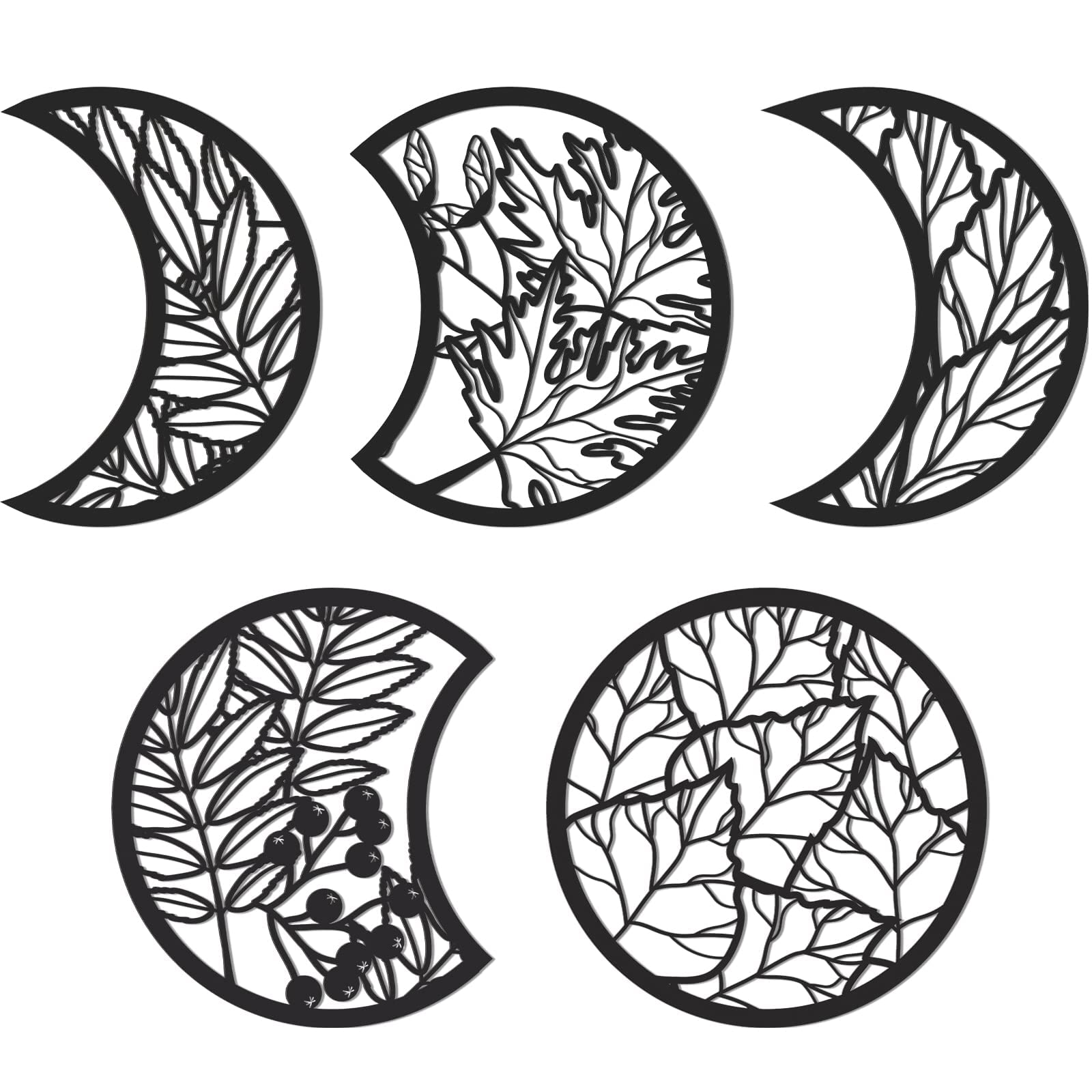 5pcs Moon Phase Wall Hanging Decor - Black Metal Moon Wall Art for Home, Bedroom, Bar & Office - Nordic Style Celestial Decor for Boho, Witchy & Spiritual Spaces