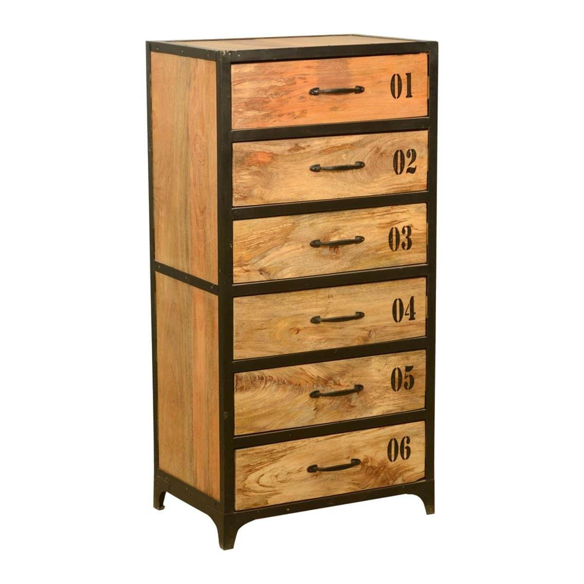 Earth Industrial Indian Mango Wood 6-Drawer Tall Chest Dresser - Perfect for Bedroom Storage, Living Room Organization & Home Decor