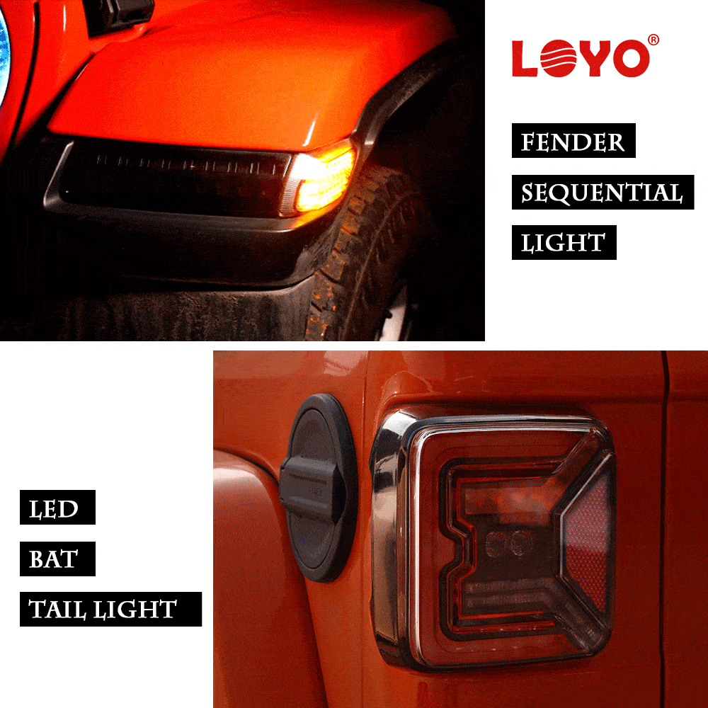 LOYO LED Tail Lights & Fender Turn Signal with Sequential Light Compatible for 2018-2023 Jeep Wrangler JL - Waterproof DRL Brake Lights for Off-Road, Night Driving & Custom Jeep Builds