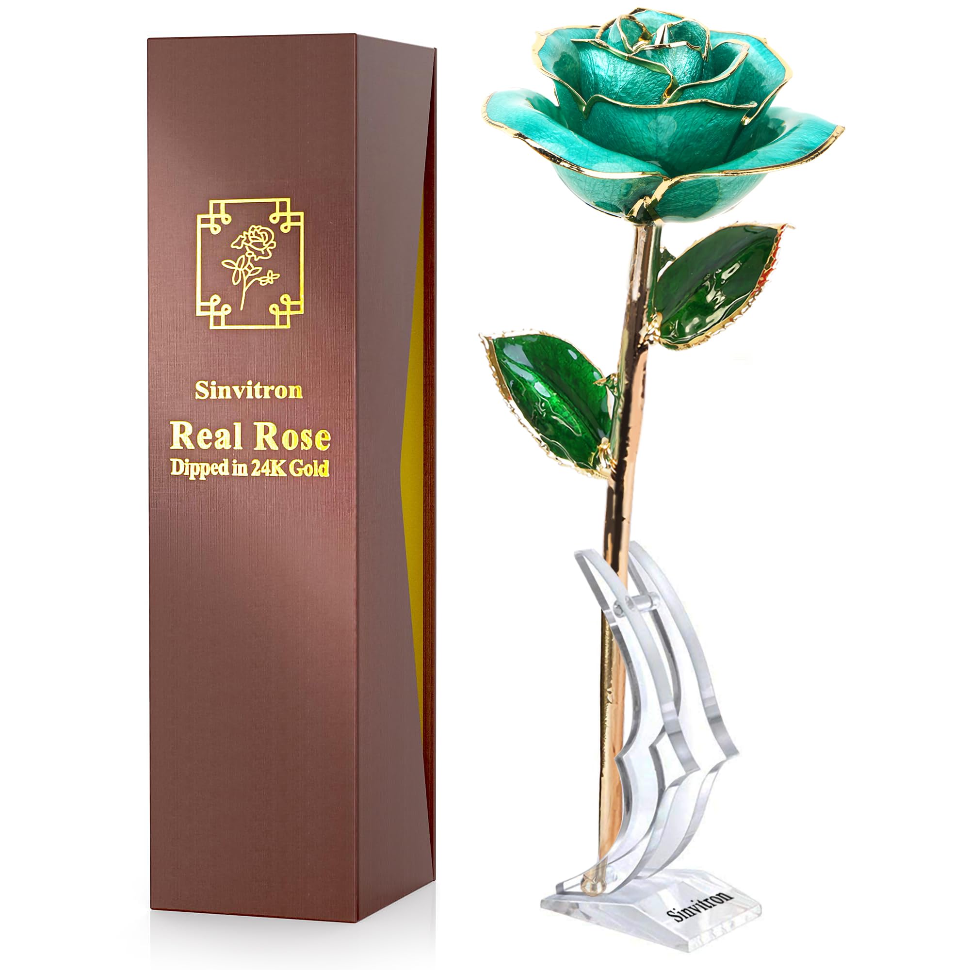 24K Gold Plated Real Rose with Stand - Long Stem Dipped Gold Rose for Anniversary, Valentine's Day, Birthday Gift for Women, Mom, Wife - Perfect for Wedding Centerpieces, Home Decor & Romantic Surprises (Light Blue)