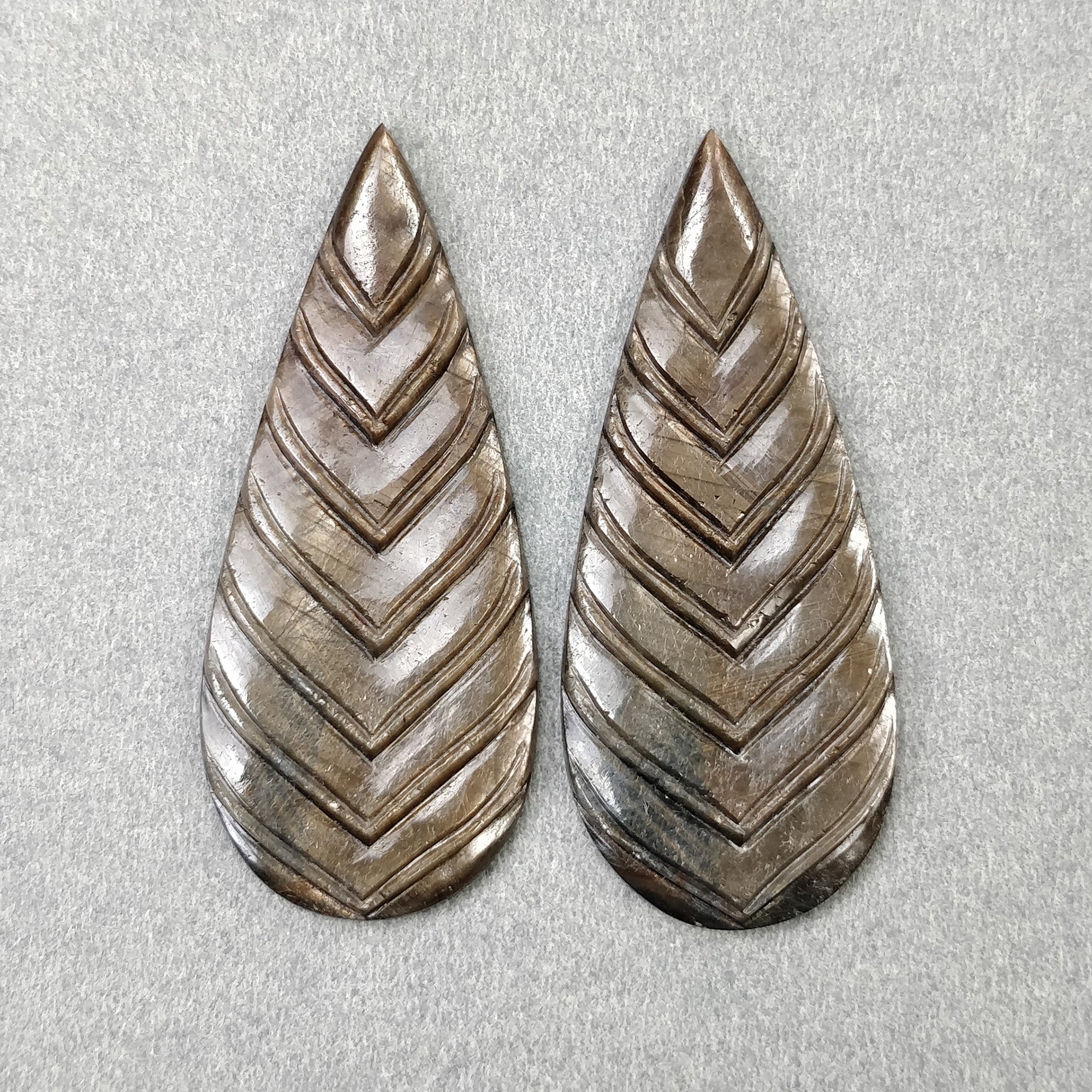 Natural Untreated Golden Brown Chocolate Sapphire Gemstone Carving - 65.40cts Hand Carved Pear Shape Pair (48x20.5mm) | Ceylon Sapphire Jewelry Making, Engagement Ring Stone, Luxury Gift with Video Proof