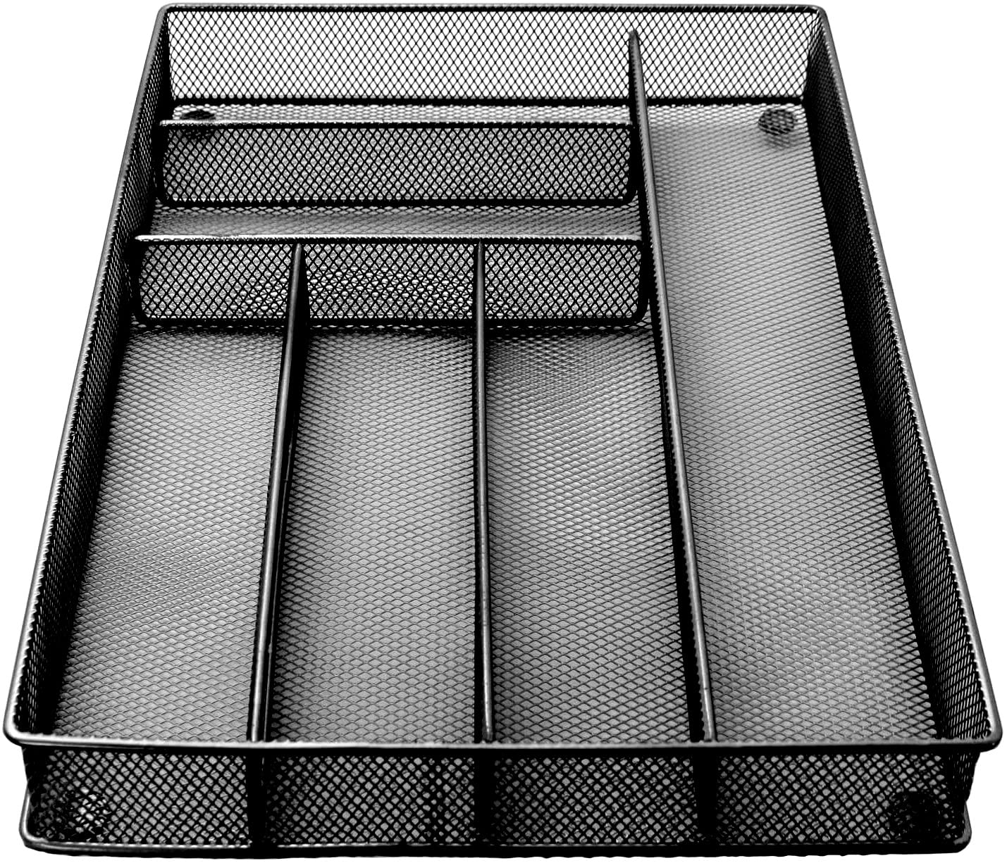 Silverware Tray Organizer for Kitchen Drawers - Mesh Flatware Storage Solution (Black) | Perfect for Cutlery, Spoons, Forks & Knives Organization
