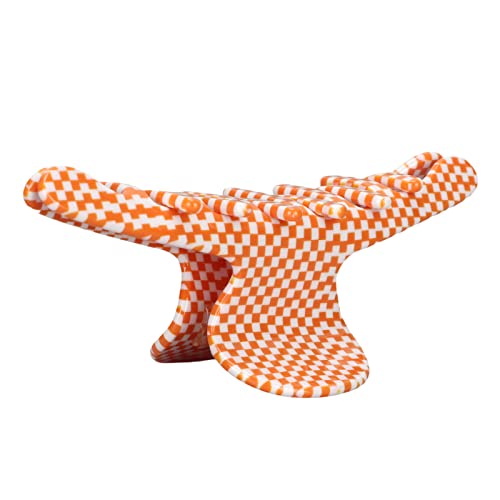 Medium Hair Claw Clips for Women - Comfortable & Easy to Use Hair Accessories for Morning Styling, Makeup & Face Washing (Checkered Orange Pattern) | Perfect for Home, Office & Daily Beauty Routine