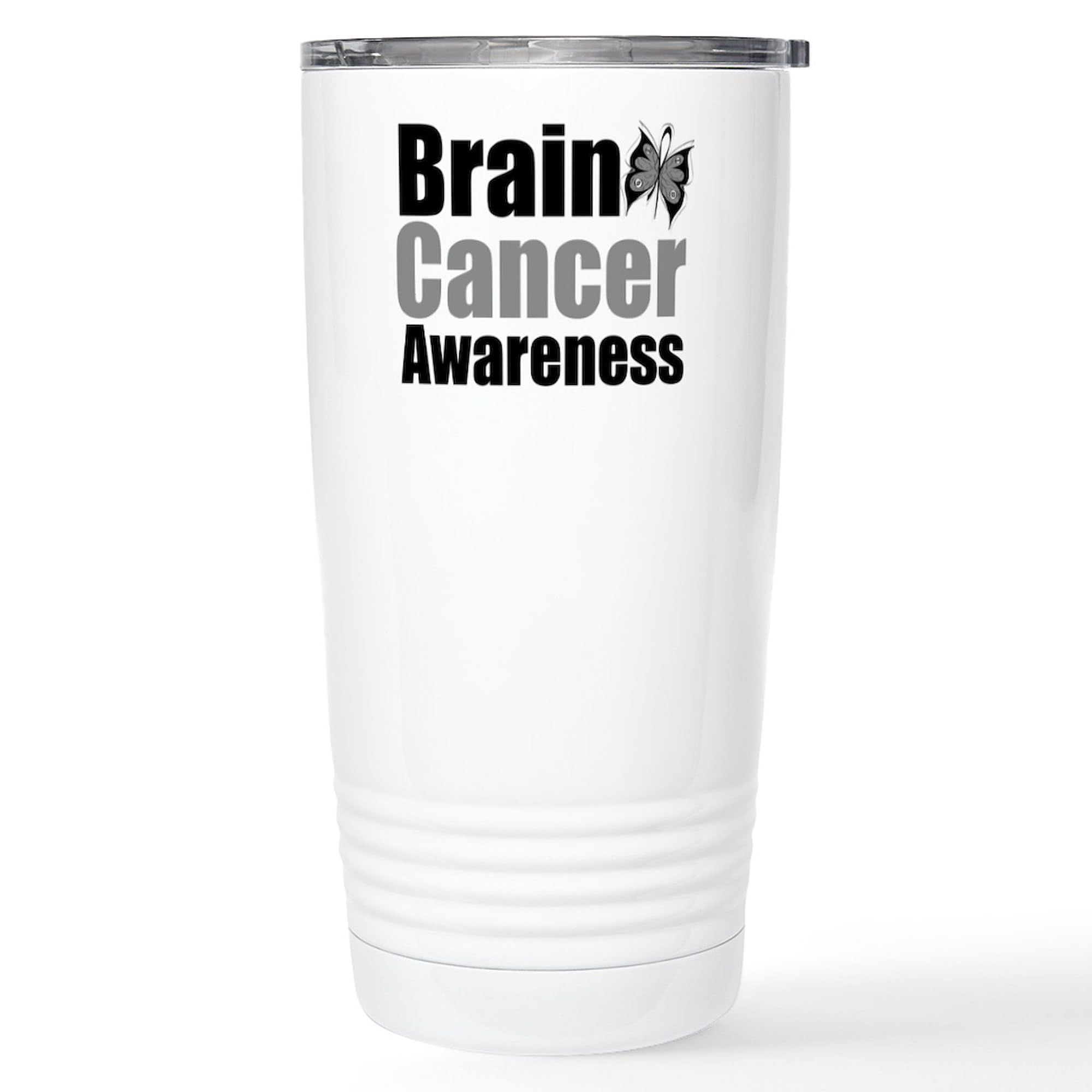 Brain Cancer Awareness Butterfly Design 20 oz Stainless Steel Travel Mug - Insulated Coffee Tumbler for Hot & Cold Drinks - Perfect for Commuting, Work, and Outdoor Activities