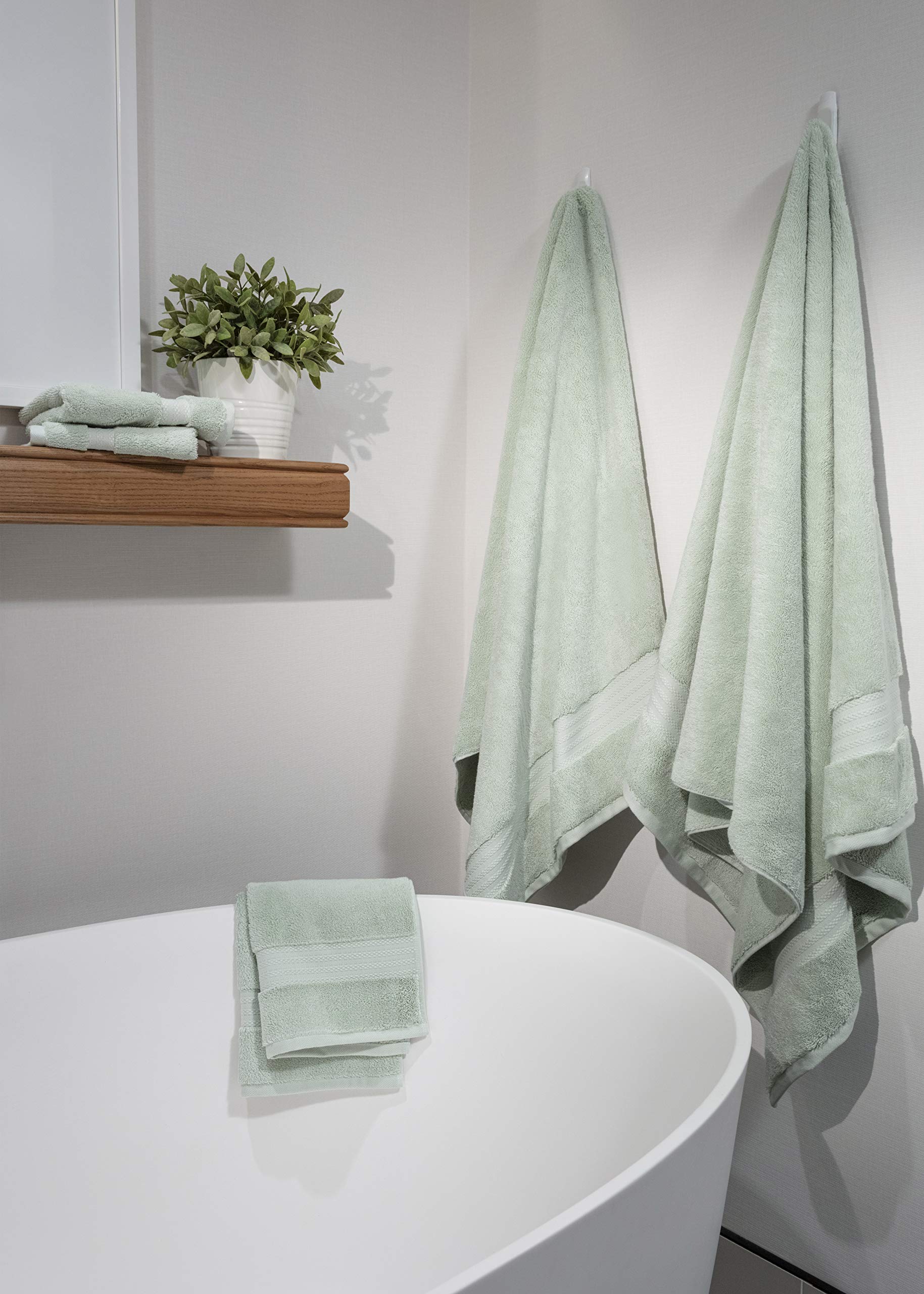 Premium 100% Organic Cotton Bath Towel Set - 6 Piece Luxury Hotel & Spa Quality Towels (2 Bath, 2 Hand, 2 Washcloths) | GOTS Certified | 700 GSM Ultra Soft | 30x56 & 16x30 & 13x13 Inches | Eco-Friendly Green | Perfect for Bathroom, Spa, Gym & Guest Use