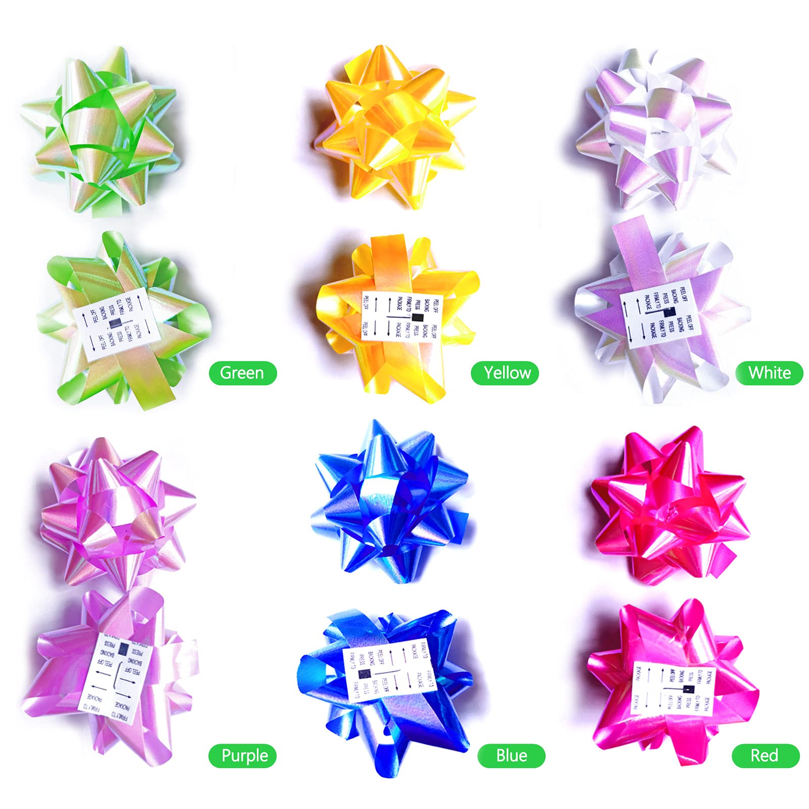 Elify Mini Gift Bows 2.5in - Rainbow Poly Sticky Bows for Gift Wrapping & Crafts