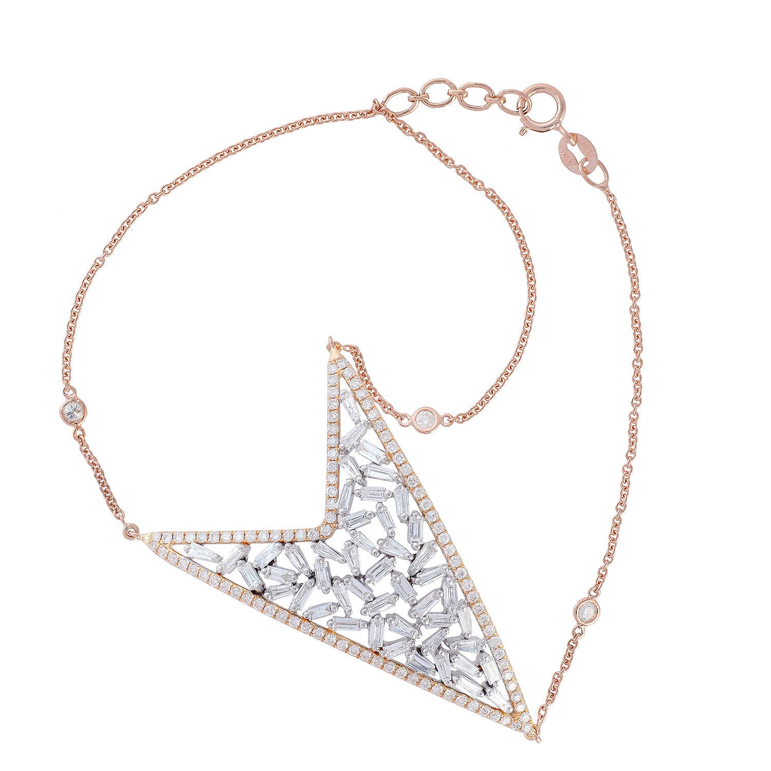 18K Rose Gold Prong Natural Baguette Diamond Arrow Bracelet - Flexible & Fixed Design for Women's Everyday Wear & Special Occasions