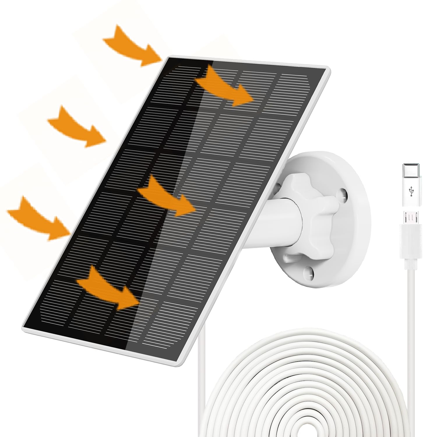 Solar Panel for Security Camera - 5V Outdoor Camera Solar Charger with Micro USB & USB-C Port, IP66 Waterproof, 360° Adjustable Mounting Bracket & 9.8ft Cable - Perfect for Home Security, Surveillance Systems & Outdoor Monitoring