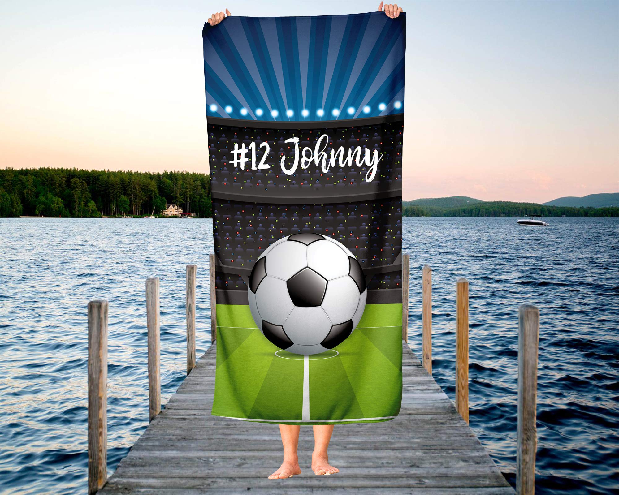 Custom Soccer Themed Towel for Kids - Personalized Travel, Beach, Pool & Bath Towel Set for Boys & Girls | Soft Absorbent Soccer Ball Design for Toddlers & Adults | Perfect for Sports Events, Swimming & Backyard Fun