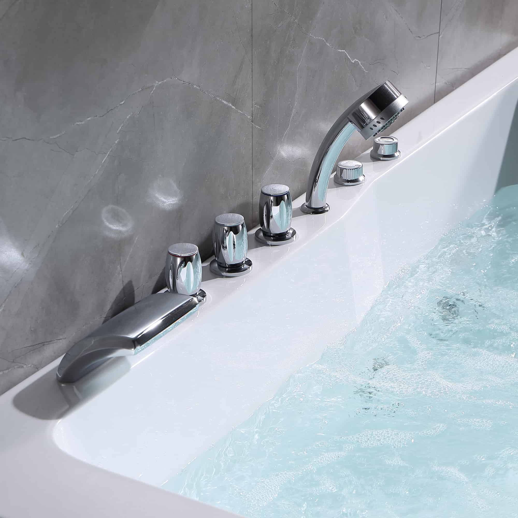 Empava 71-Inch Alcove Whirlpool Bathtub for 2 Persons - 16 Jets, Right Drain, Rectangular Design - Perfect for Master Bathroom Relaxation and Spa Experience at Home