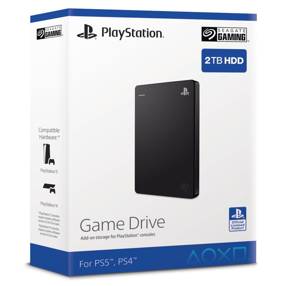 Seagate 2TB External Hard Drive for PlayStation - USB 3.2 Gen1, Officially Licensed Game Drive (STGD2000200) - Perfect for PS4/PS5 Game Storage & Backup